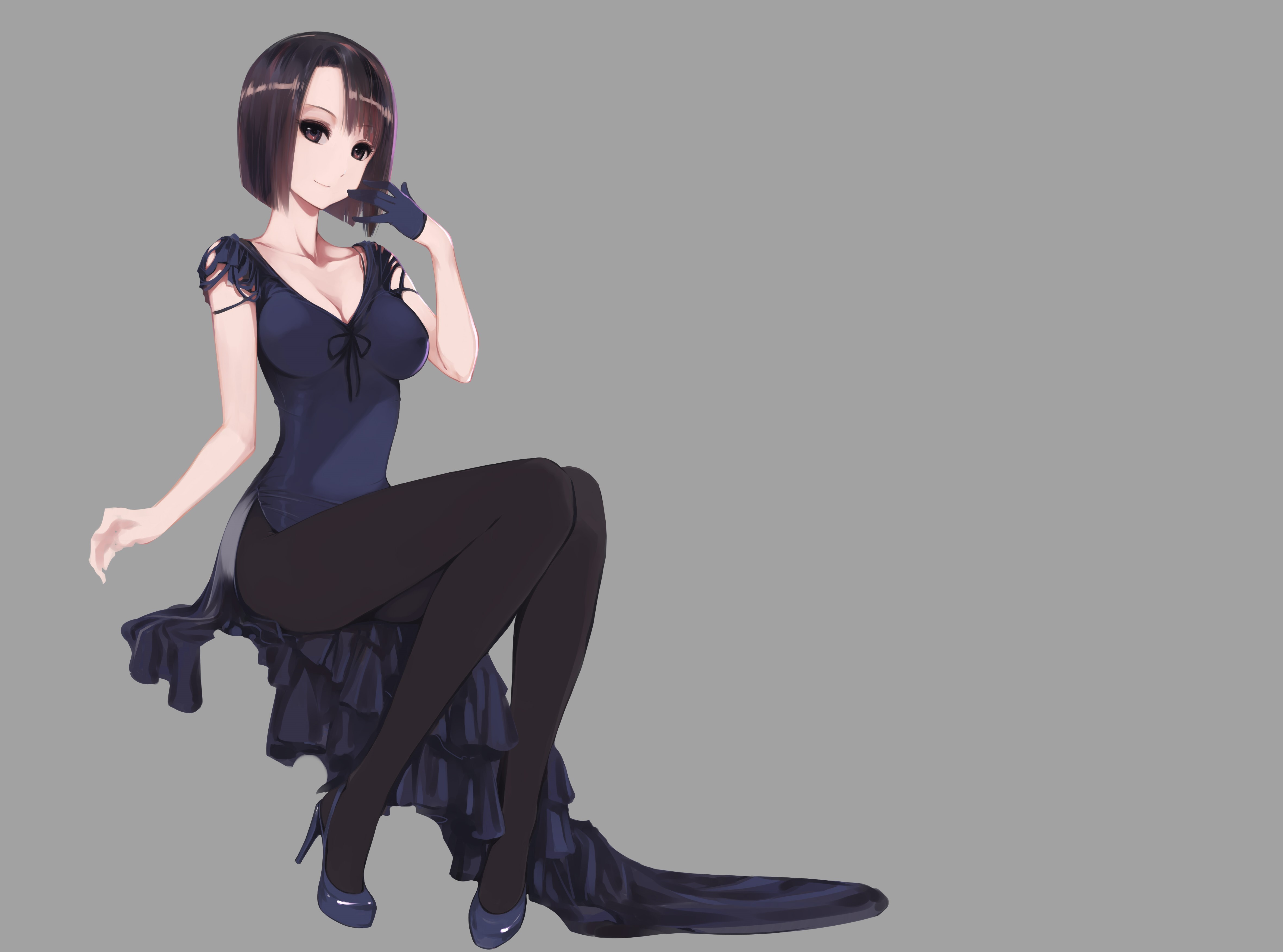 Anime girl with short brown hair and dress HD Wallpaper