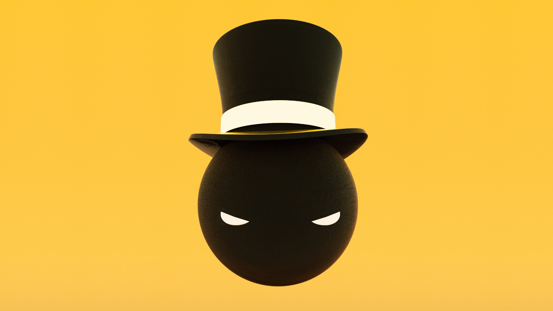 Black ball with top hat and eyes HD Wallpaper