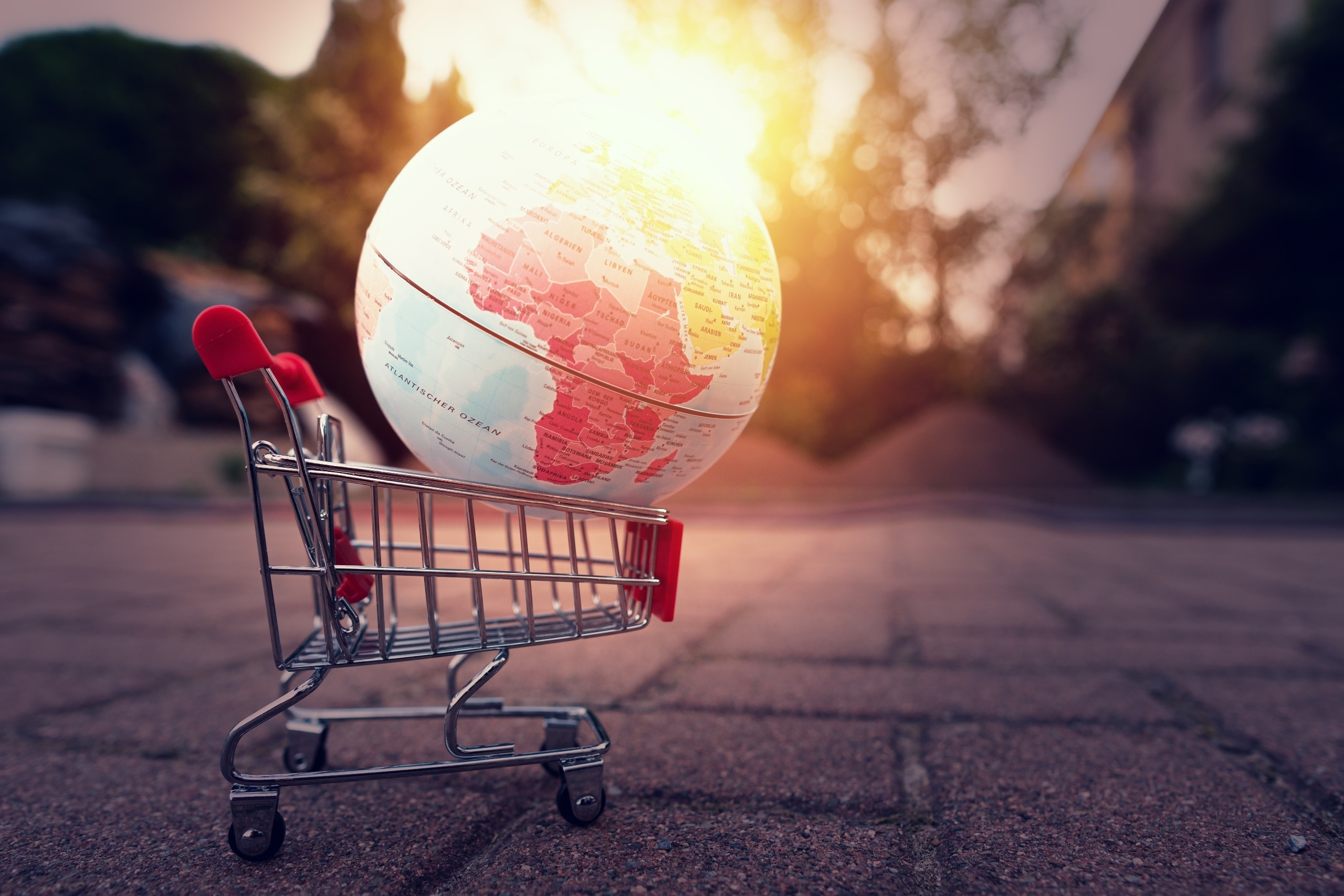 Globe in a shopping cart outdoors HD Wallpaper