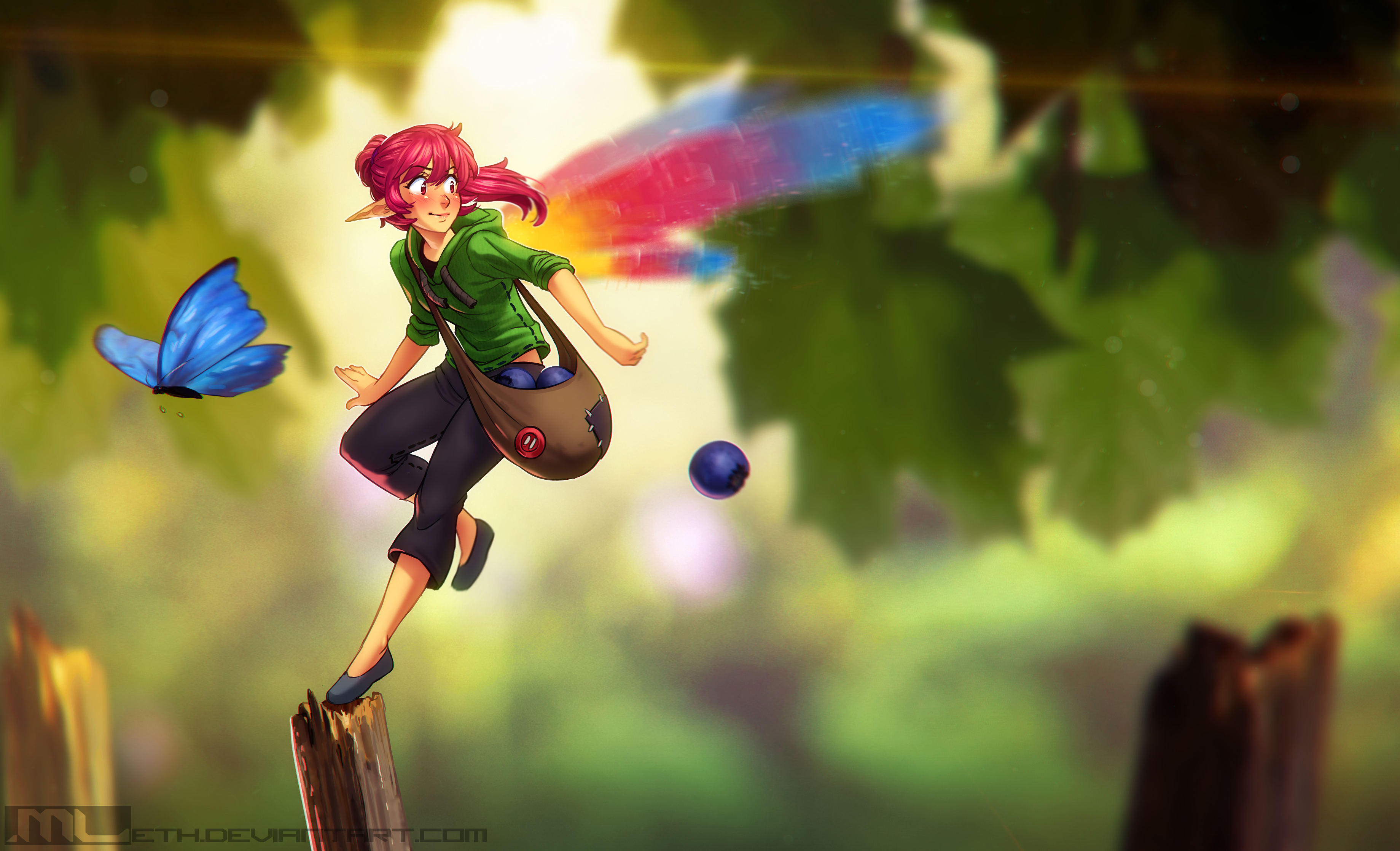 Anime girl with fairy wings and butterfly HD Wallpaper