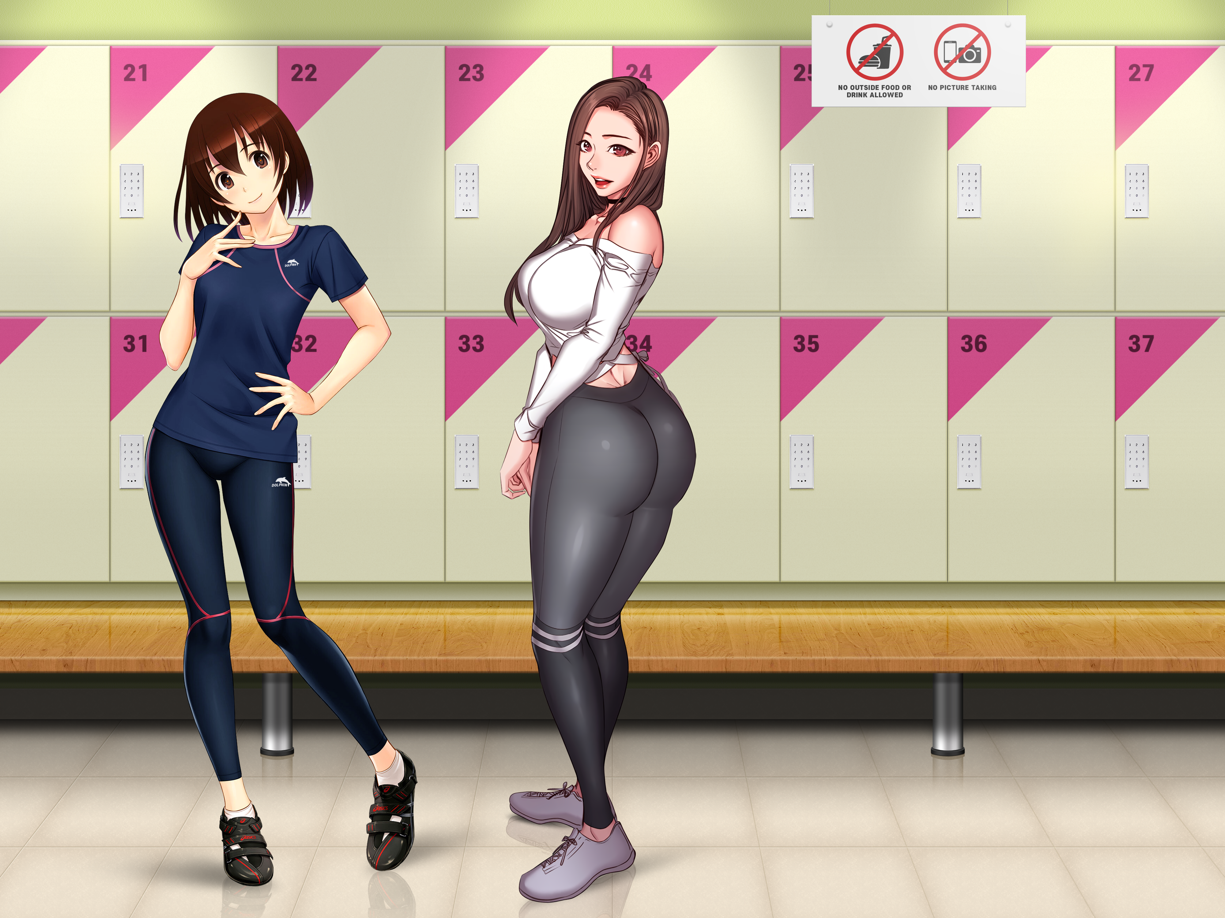 Anime girls in a locker room HD Wallpaper