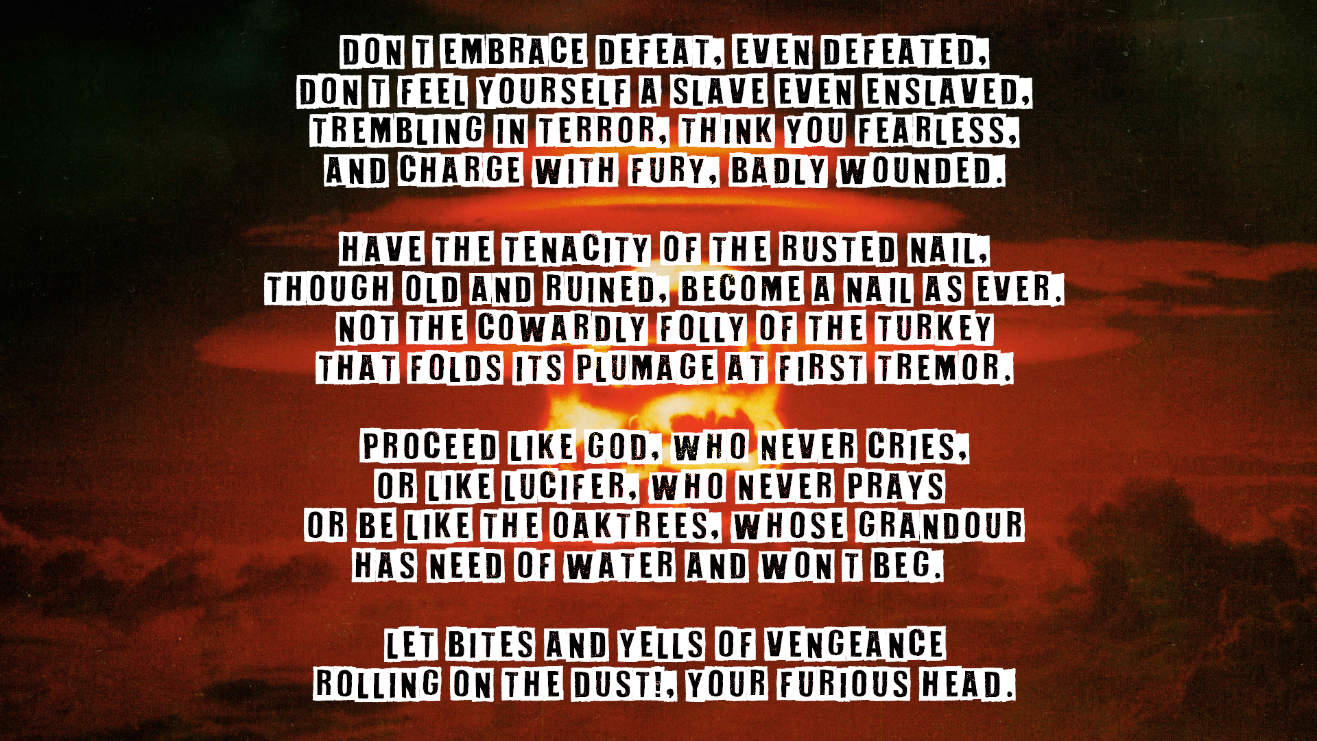 Poem about defeat and vengeance with explosion background HD Wallpaper