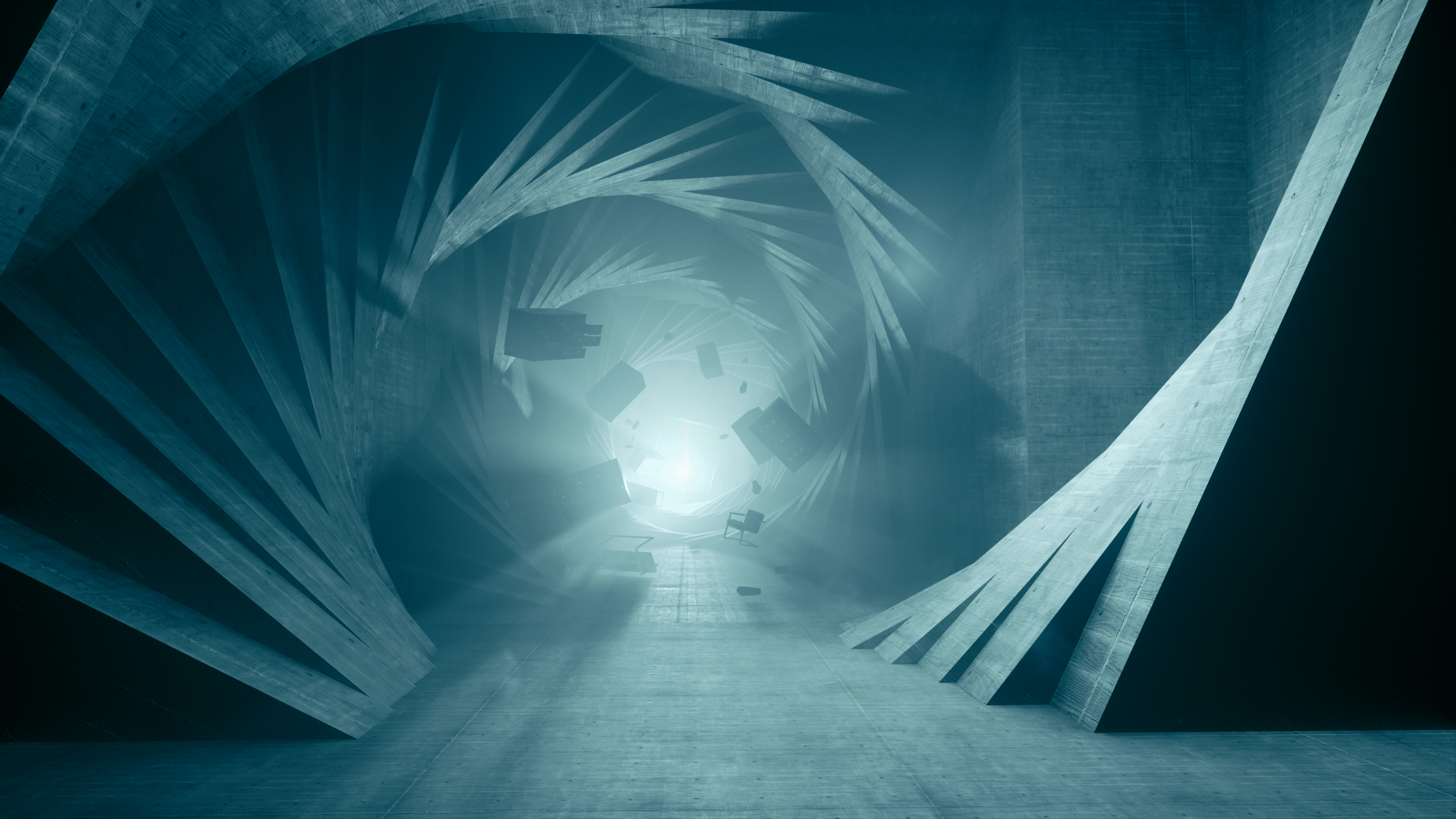 4K Control surreal concrete tunnel HD Wallpaper