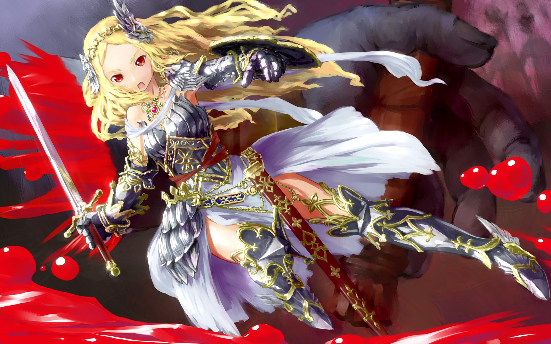 Anime girl with blonde hair and armor wielding a sword HD Wallpaper