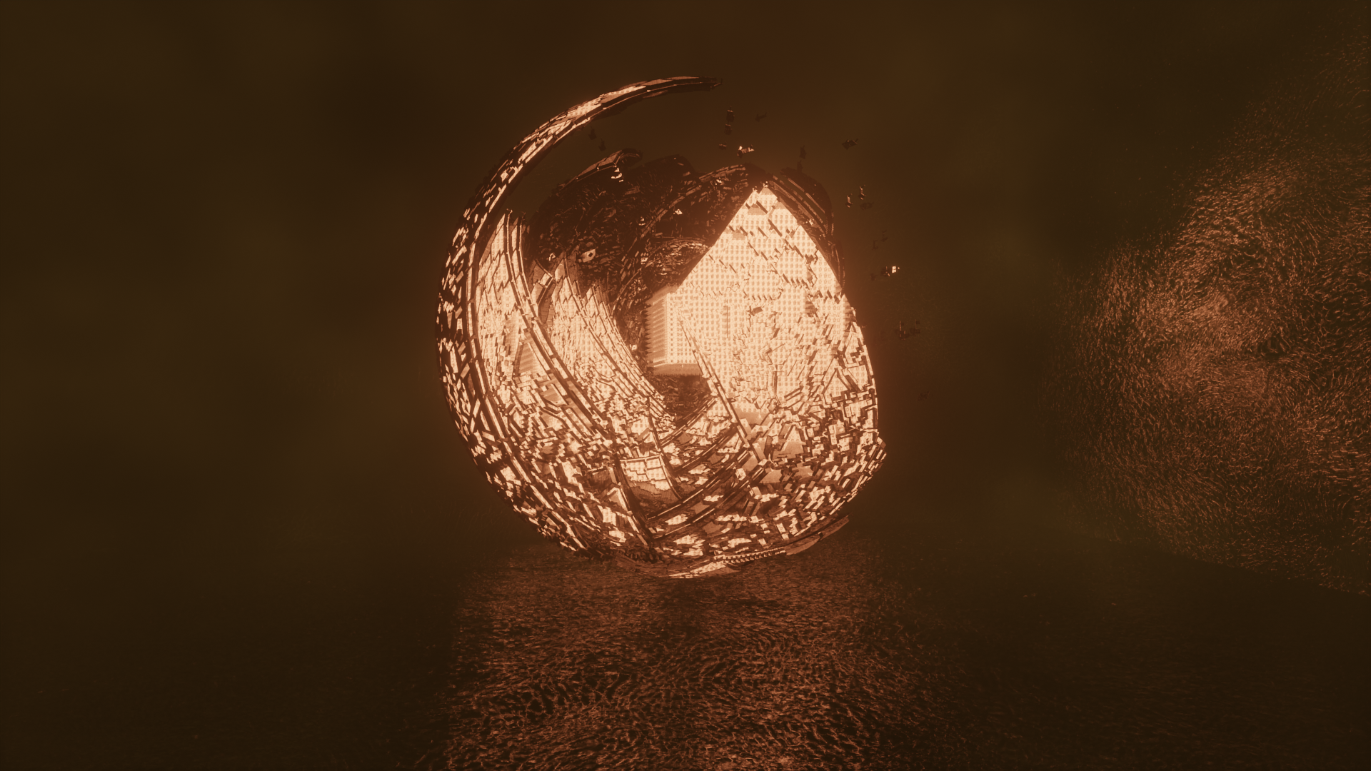 Abstract futuristic metallic sphere with intricate patterns HD Wallpaper
