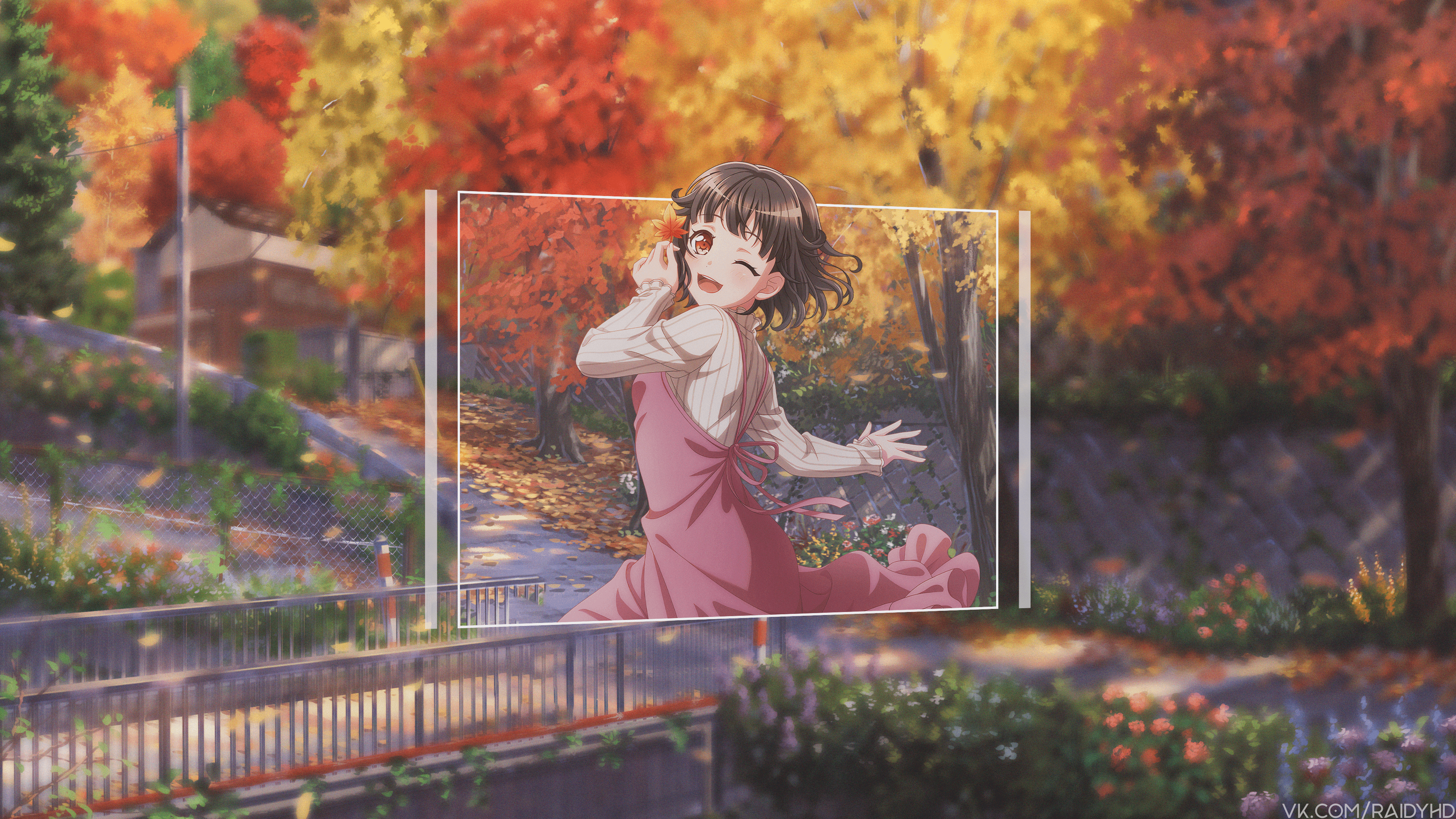 4K Anime Girl in Autumn Park HD Wallpaper