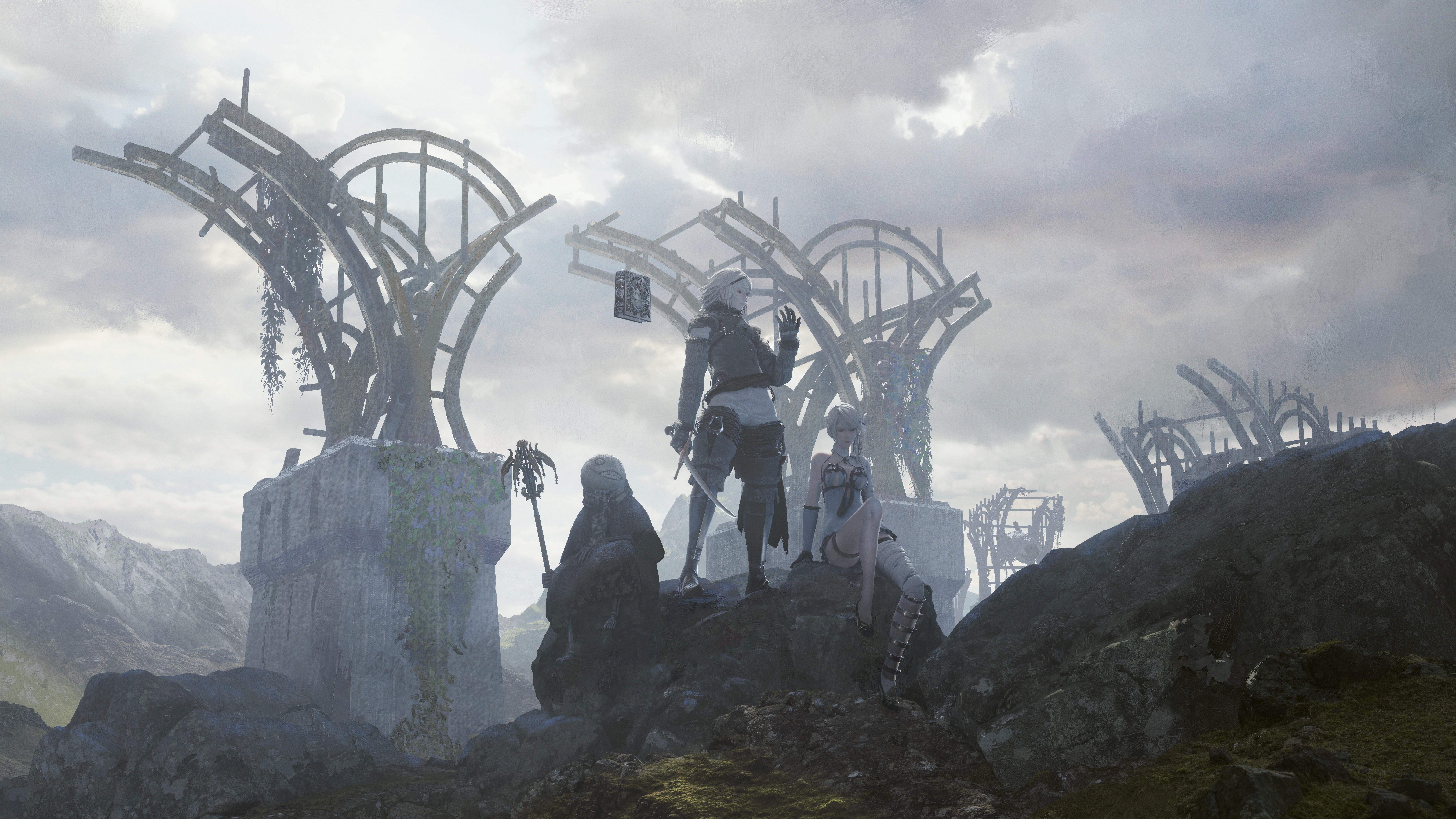 4K NieR video game art with characters HD Wallpaper