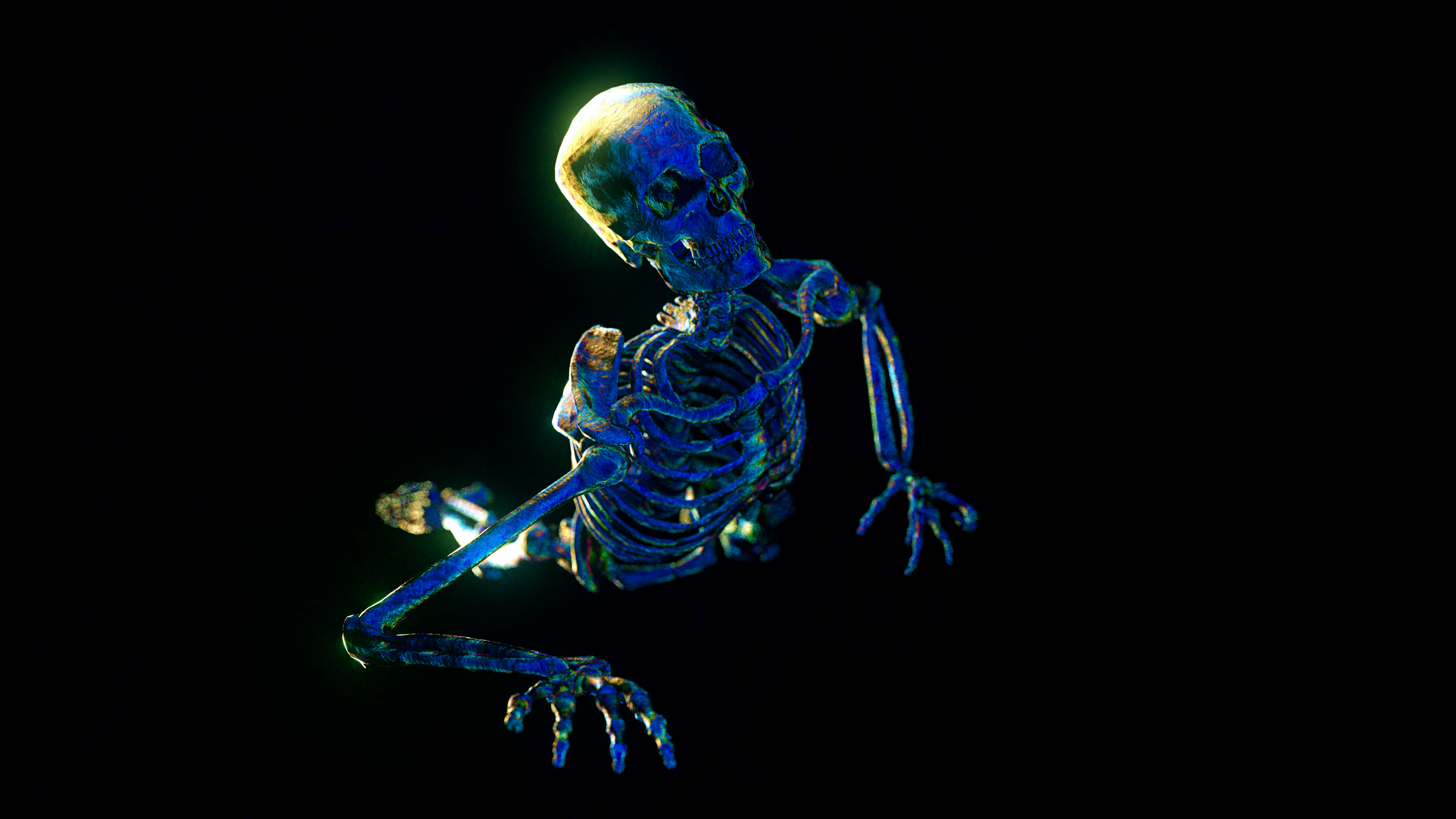 4K spooky skeleton with colorful lighting HD Wallpaper
