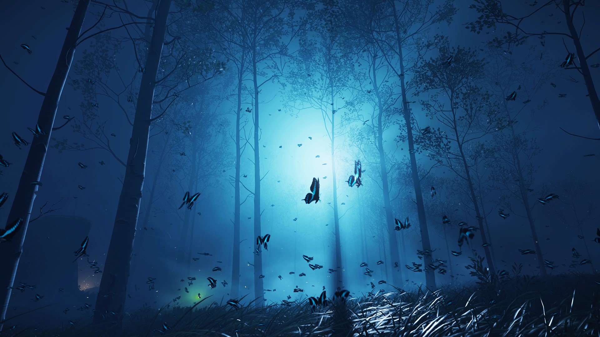 Butterflies in a moonlit forest from Ghost of Tsushima HD Wallpaper