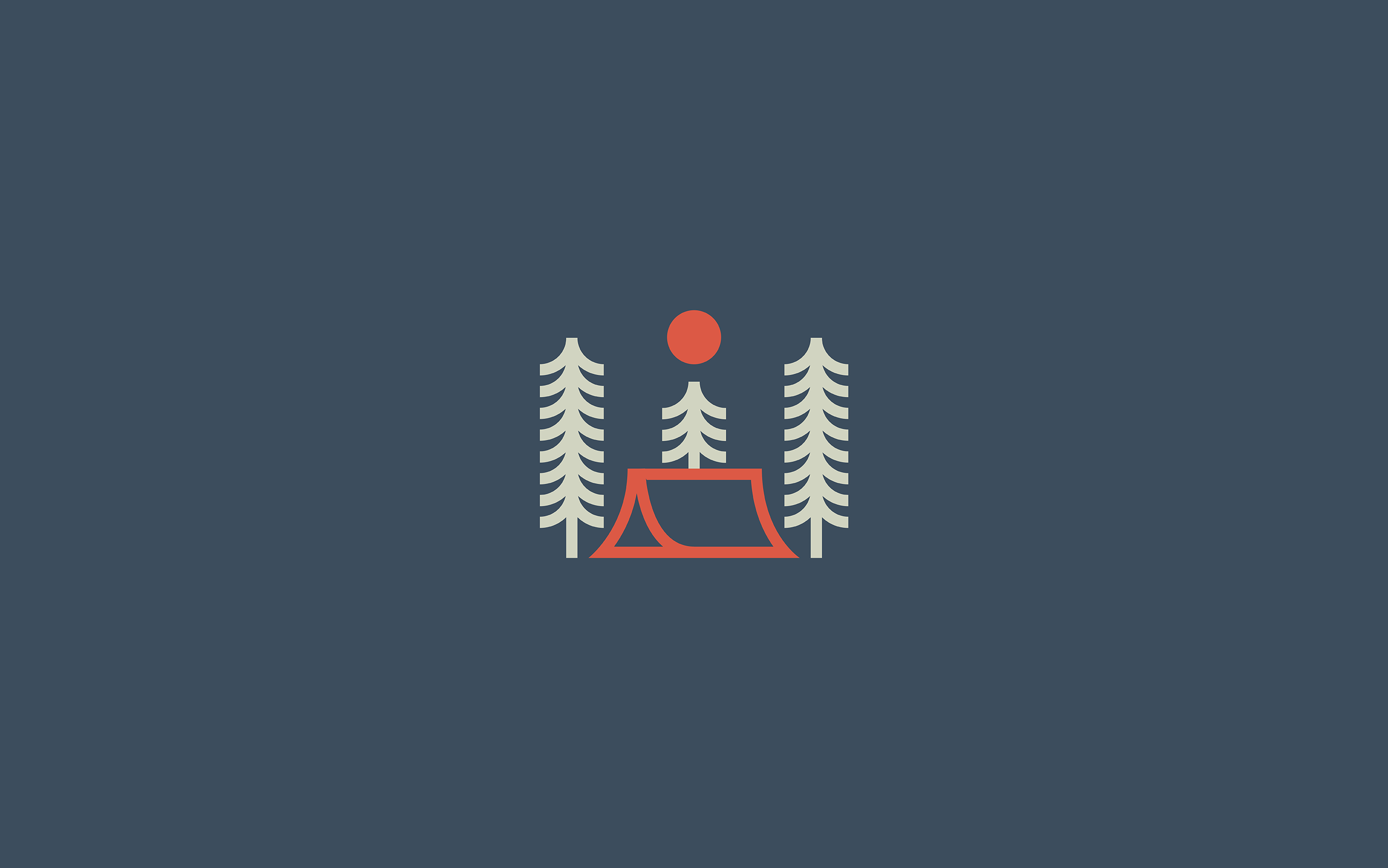 Minimalist camping scene with tent and trees HD Wallpaper