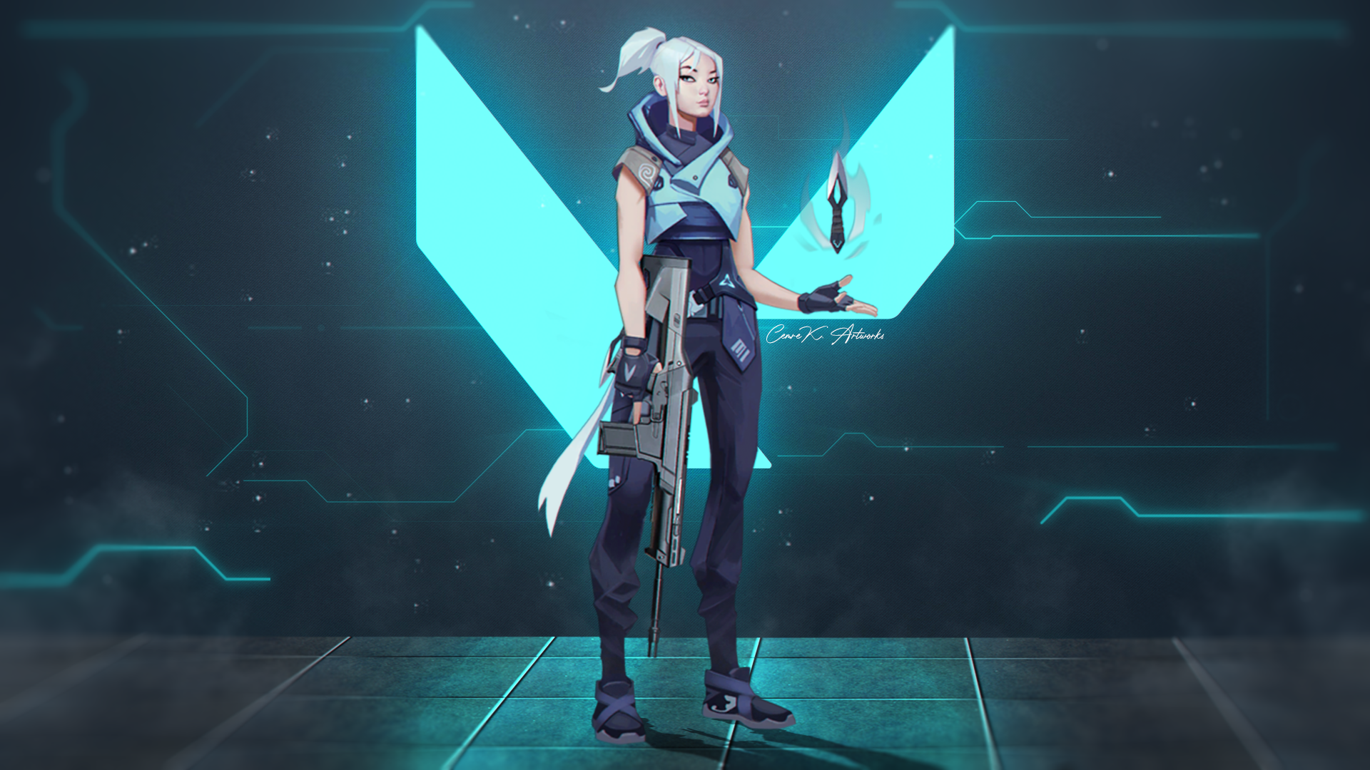 Jett from Valorant holding a rifle HD Wallpaper