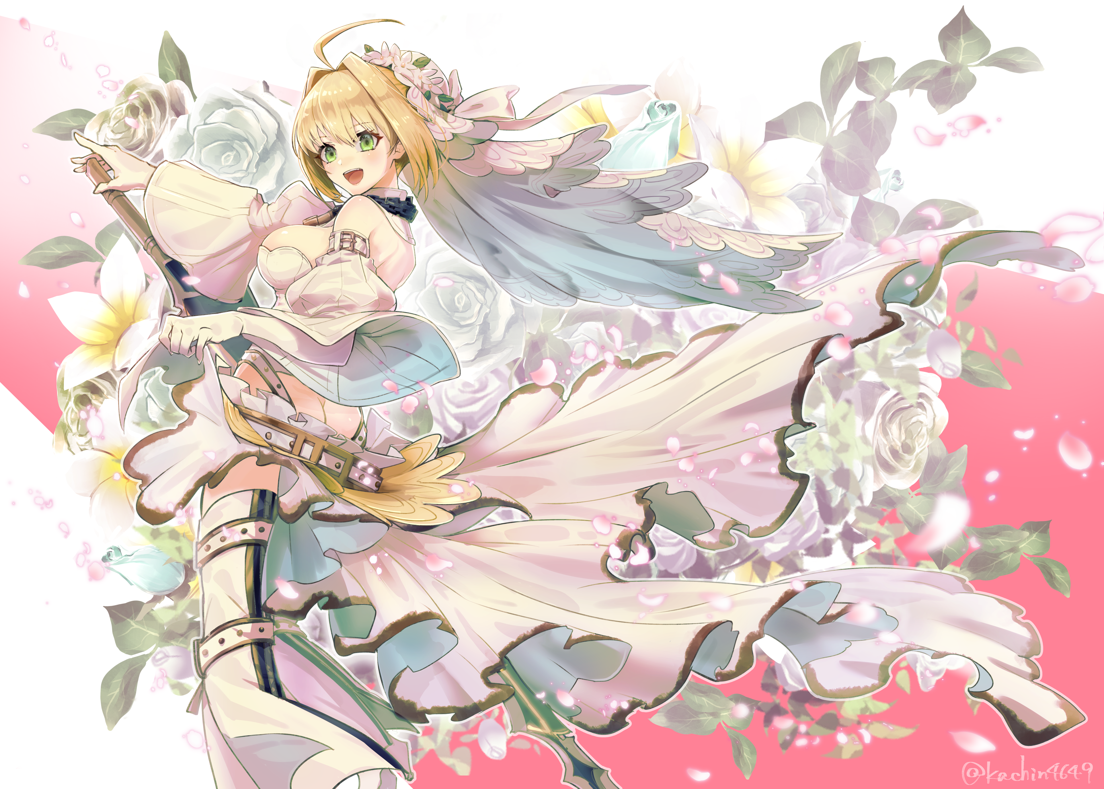 Nero Claudius from Fate Series with Flowers HD Wallpaper