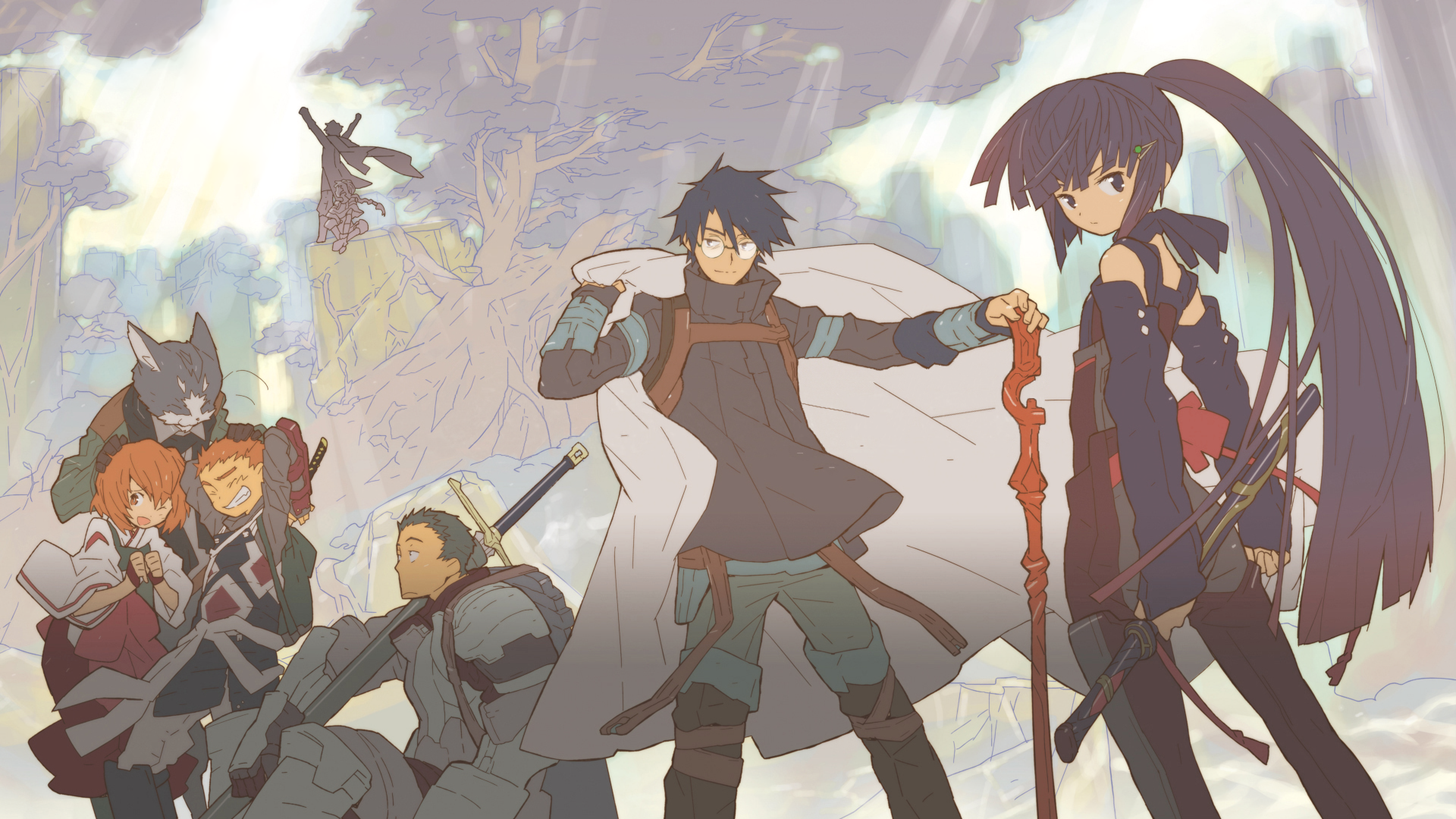 Log Horizon characters in a forest setting HD Wallpaper