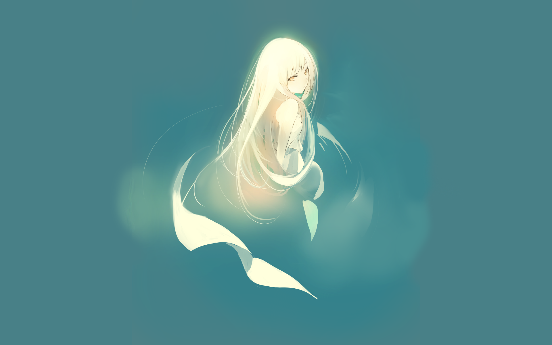 Anime girl with long white hair and yellow eyes HD Wallpaper