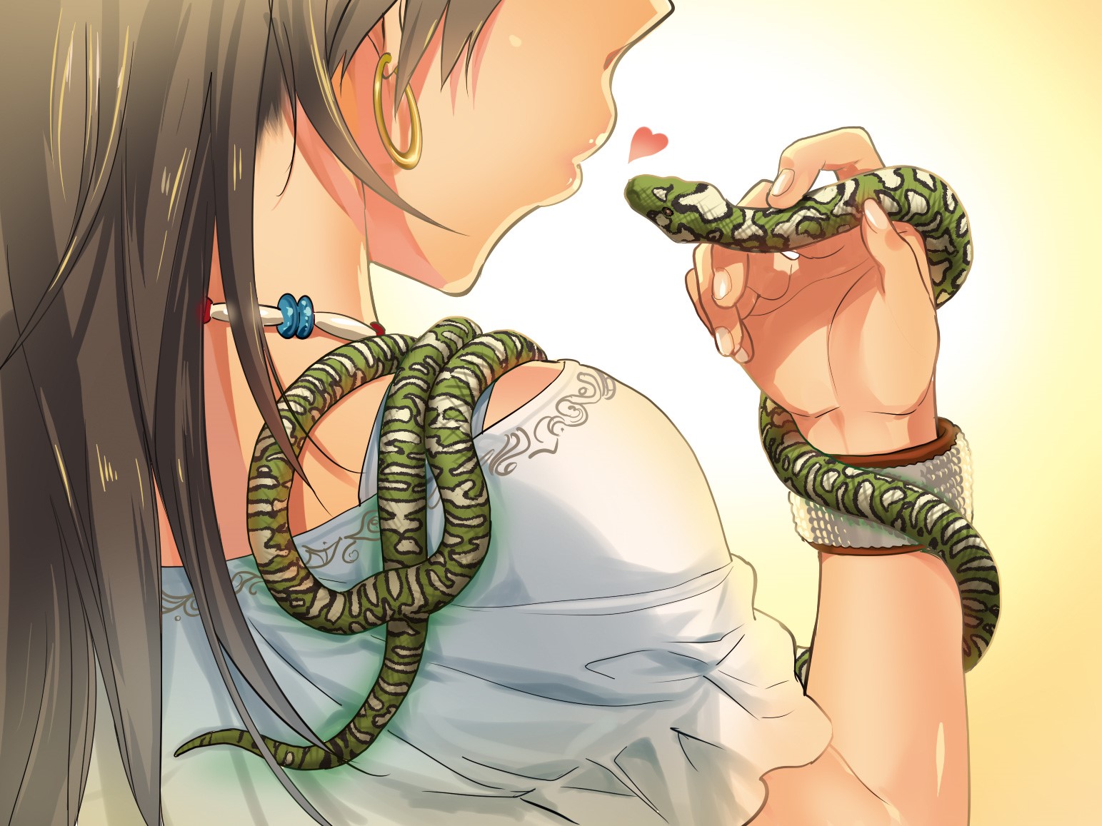 Anime girl with snake around her neck and arm HD Wallpaper