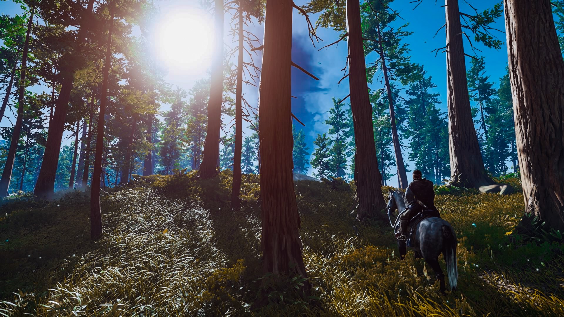Jin Sakai riding a horse in a forest from Ghost of Tsushima HD Wallpaper