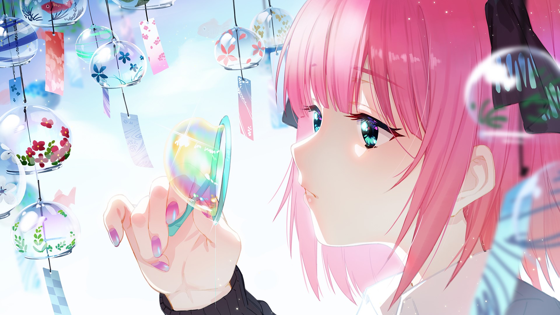 Nakano Nino from The Quintessential Quintuplets blowing bubbles HD Wallpaper
