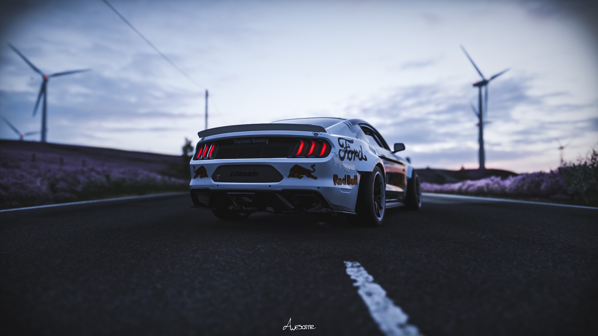 Ford Mustang RTR drift car with Red Bull livery HD Wallpaper