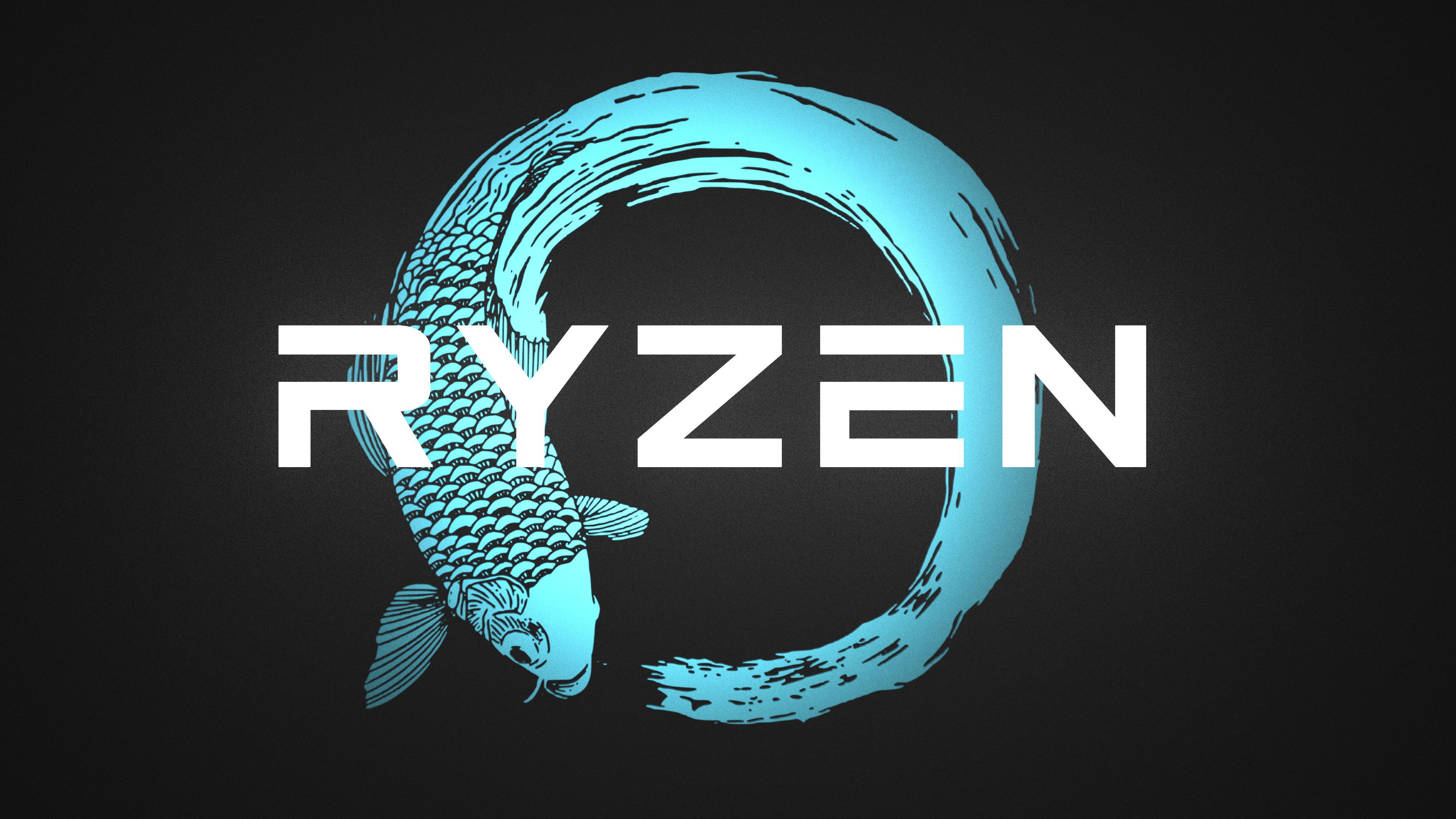 AMD RYZEN logo with cyan koi fish HD Wallpaper