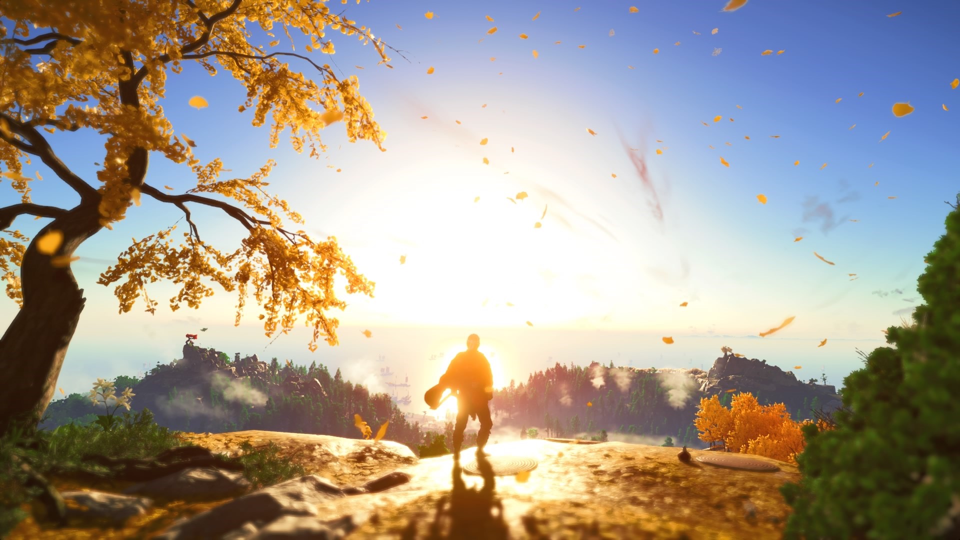 Samurai from Ghost of Tsushima with falling leaves HD Wallpaper