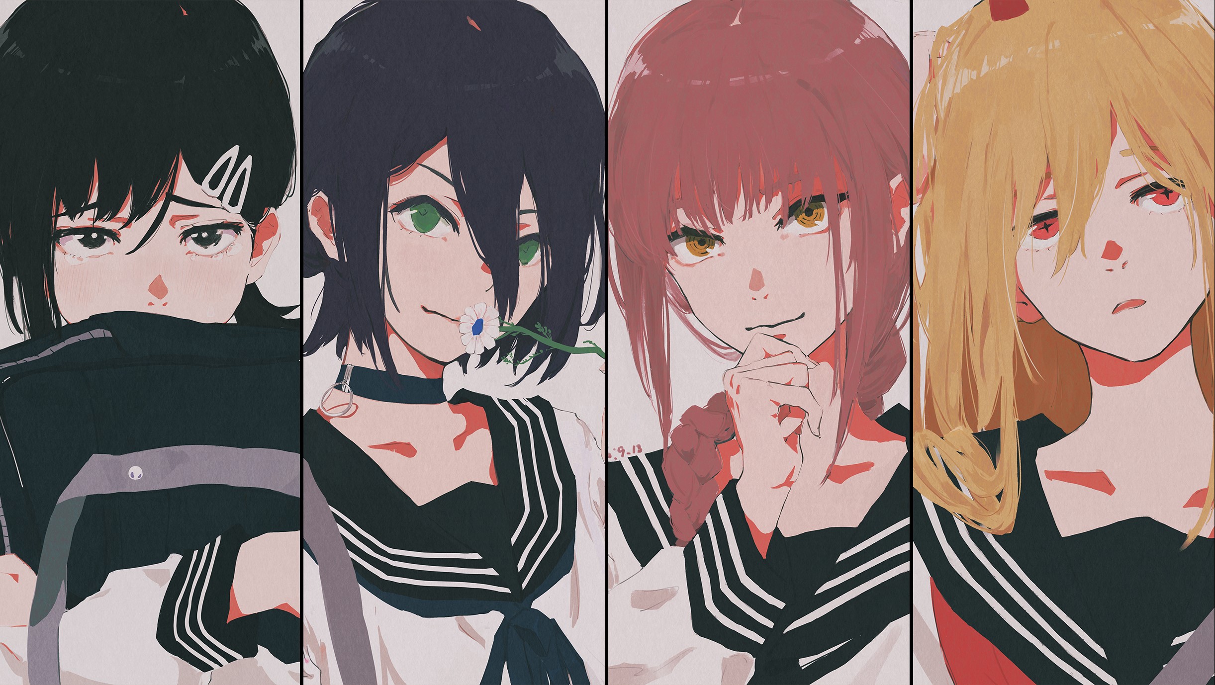 Chainsaw Man characters in school uniforms HD Wallpaper