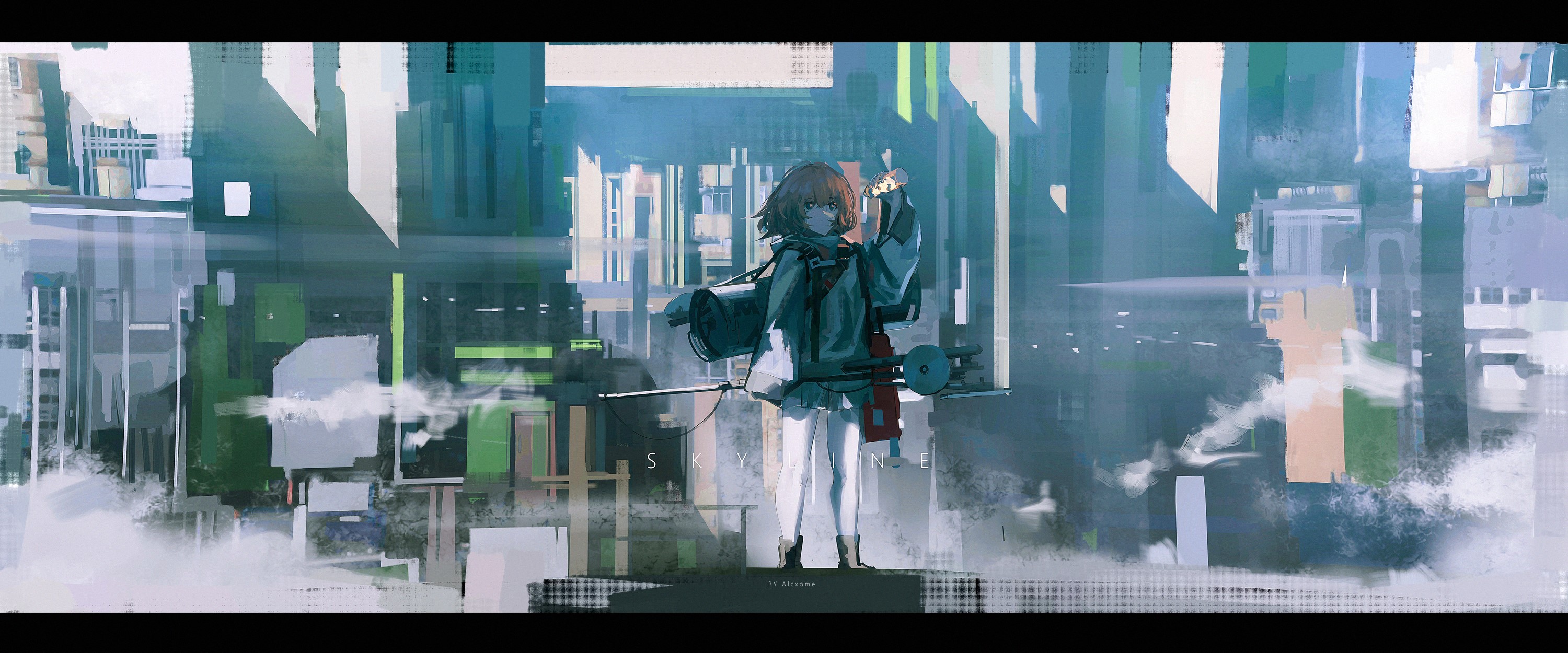 Anime girl in a futuristic city skyline HD Wallpaper