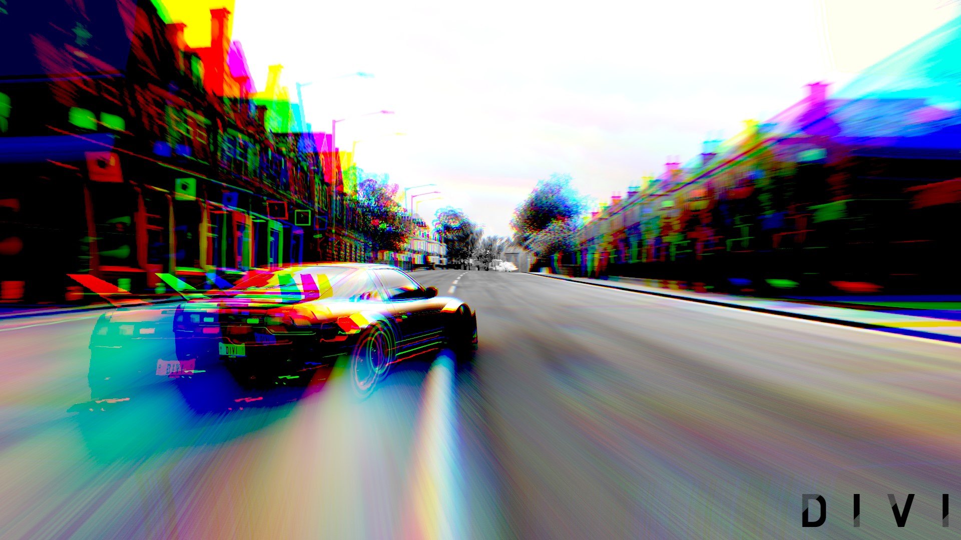 Nissan 240SX drifting on a street with chromatic aberration HD Wallpaper