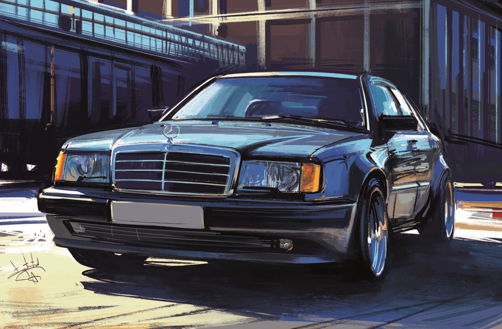 Mercedes W124 Coupe by Aleksandr Sidelnikov HD Wallpaper