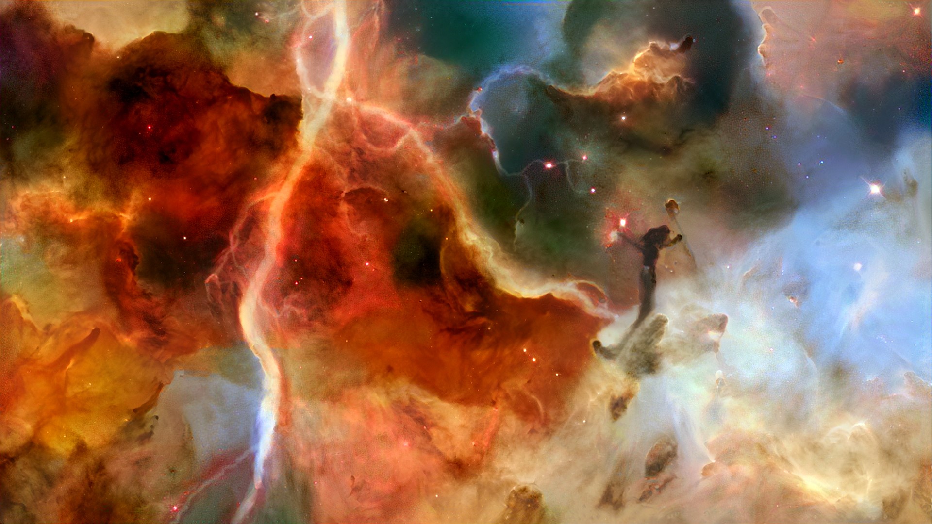 Cosmic nebula with vibrant colors and star formations HD Wallpaper