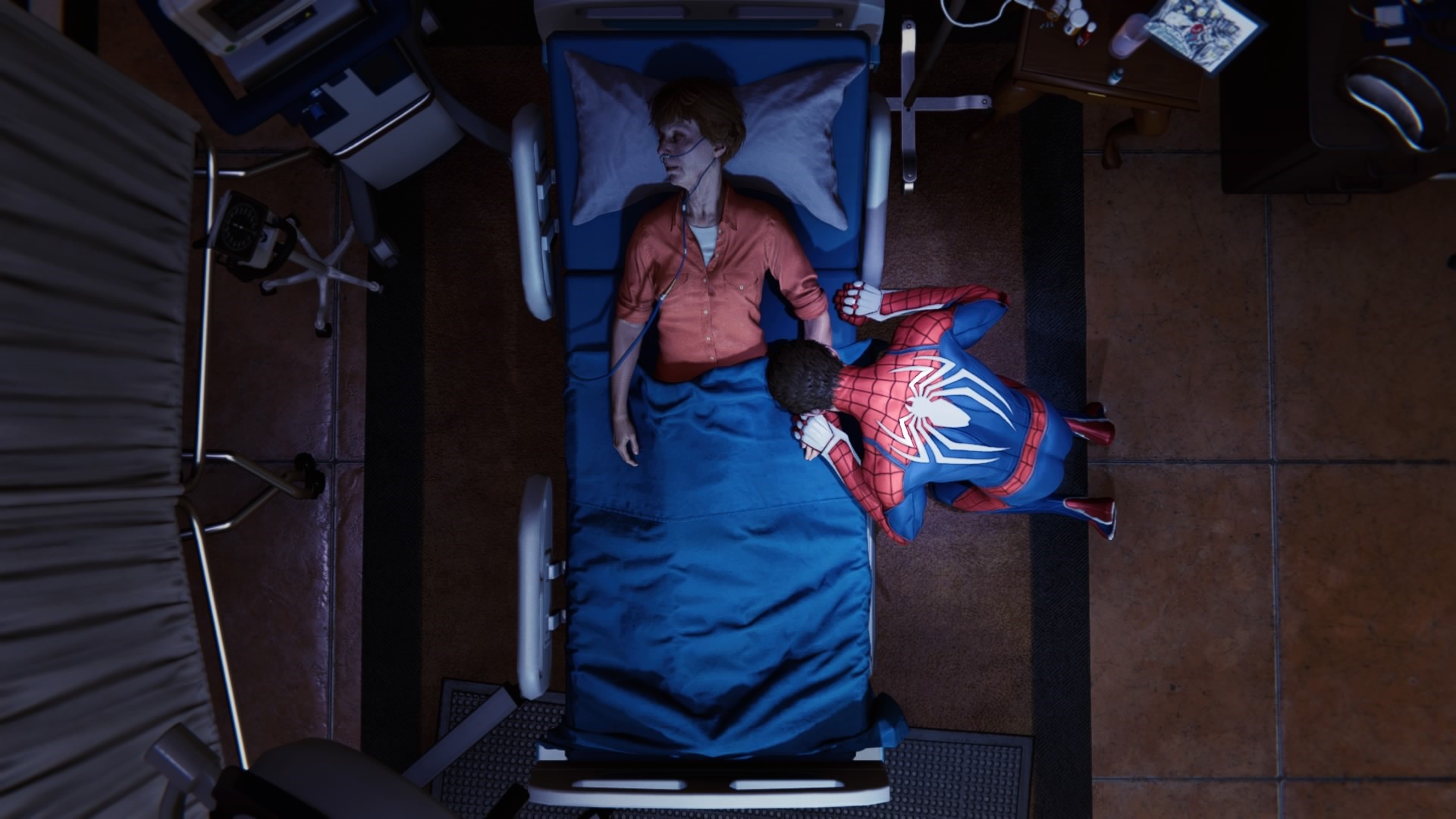 Spider-Man with Aunt May in Hospital Bed HD Wallpaper