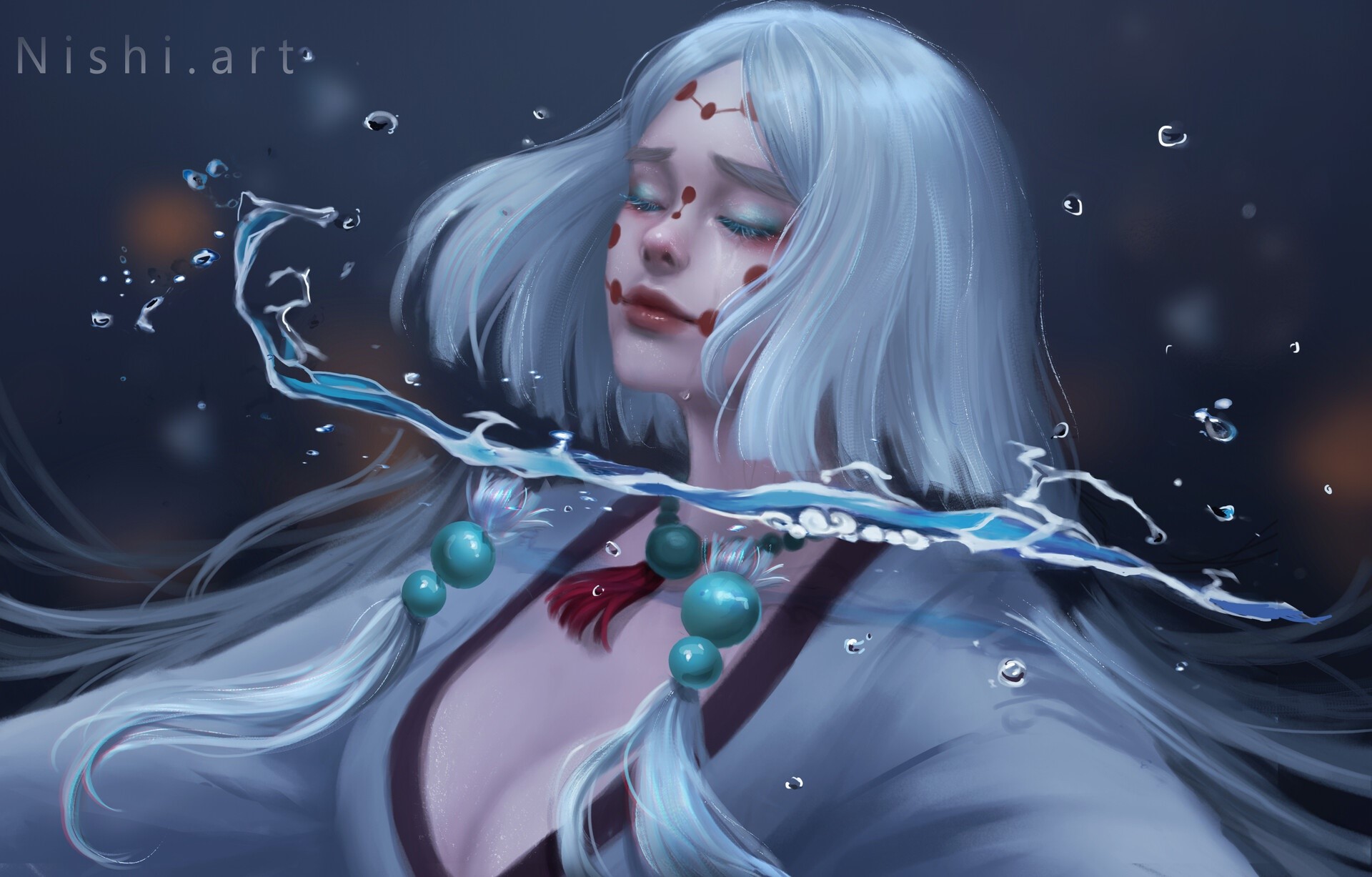 Kimetsu no Yaiba Fantasy Art with Closed Eyes HD Wallpaper