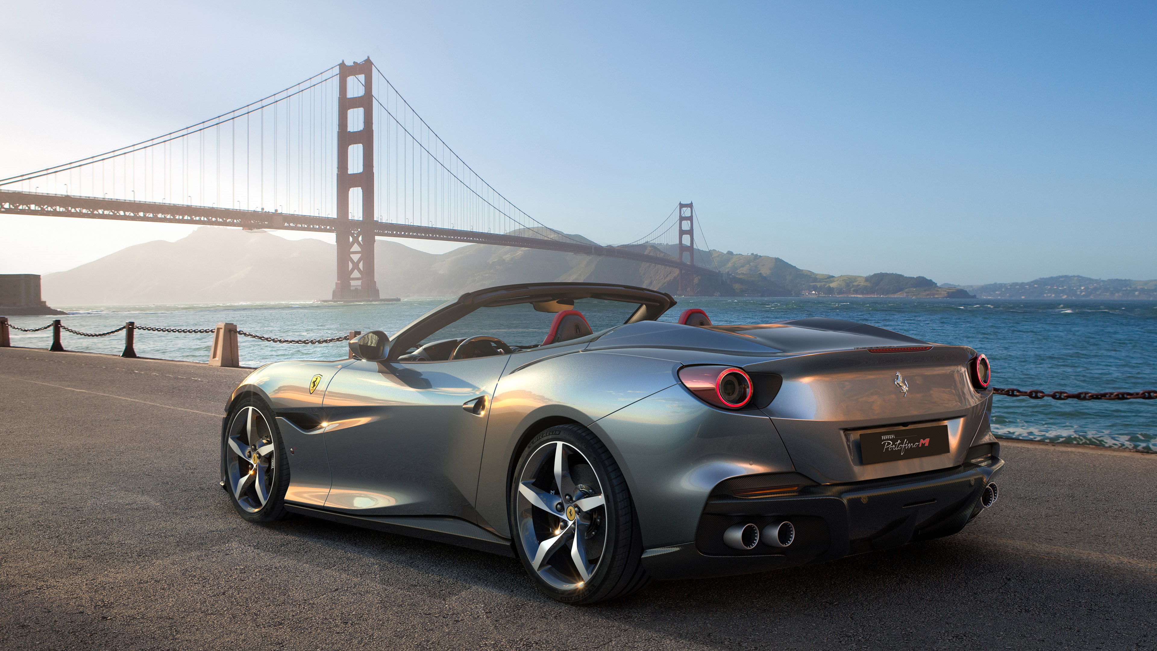 Ferrari Portofino convertible by Golden Gate Bridge HD Wallpaper