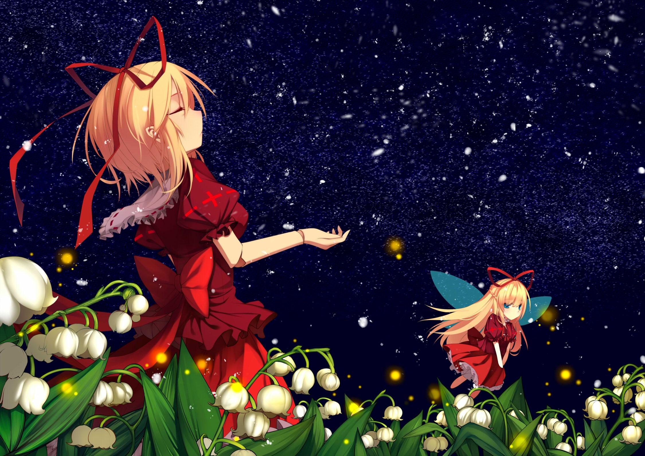 Medicine Melancholy from Touhou with fairies and flowers HD Wallpaper