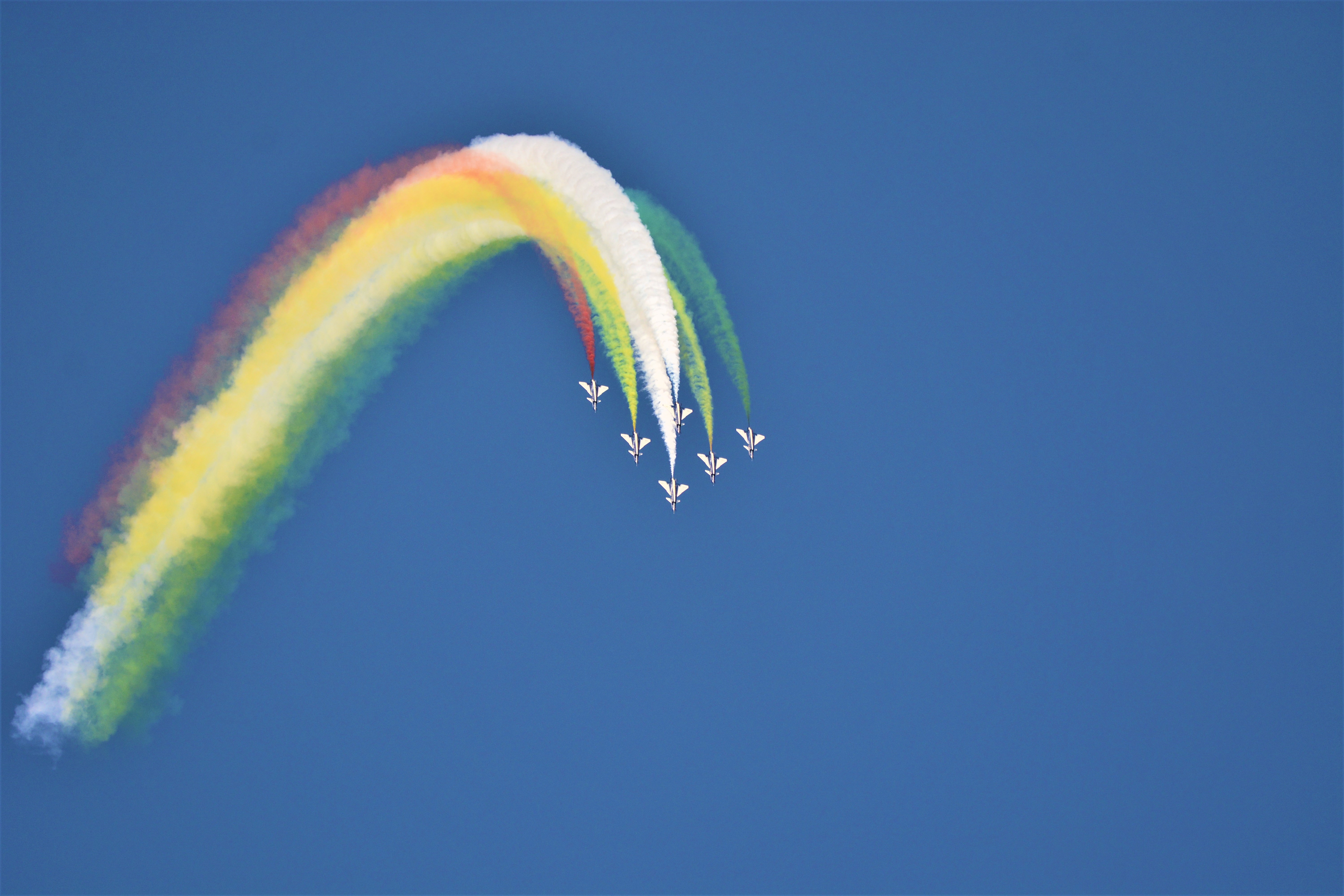 PLAF Flight aircraft leaving colorful smoke trails HD Wallpaper
