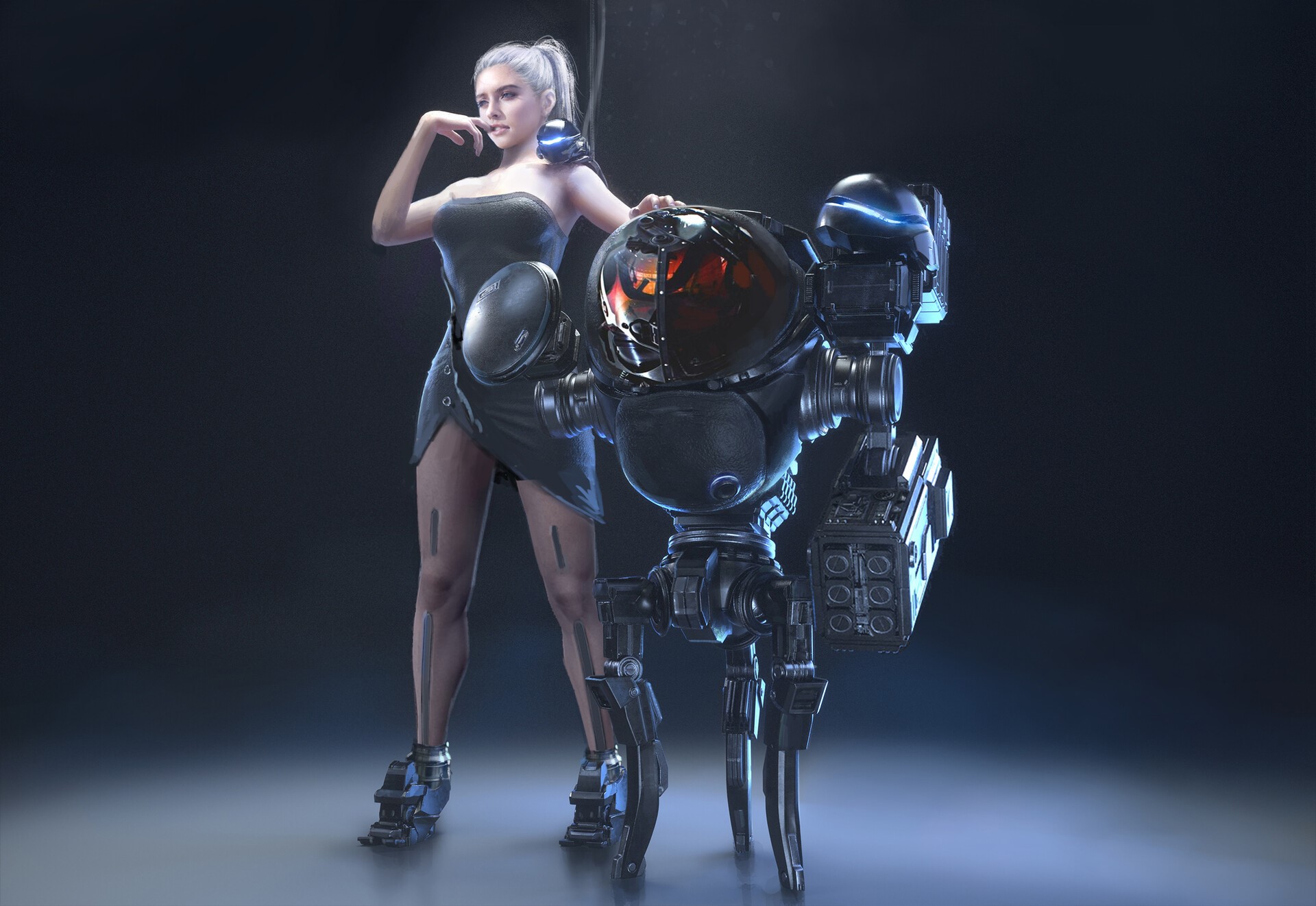 Woman with a robot in science fiction artwork HD Wallpaper