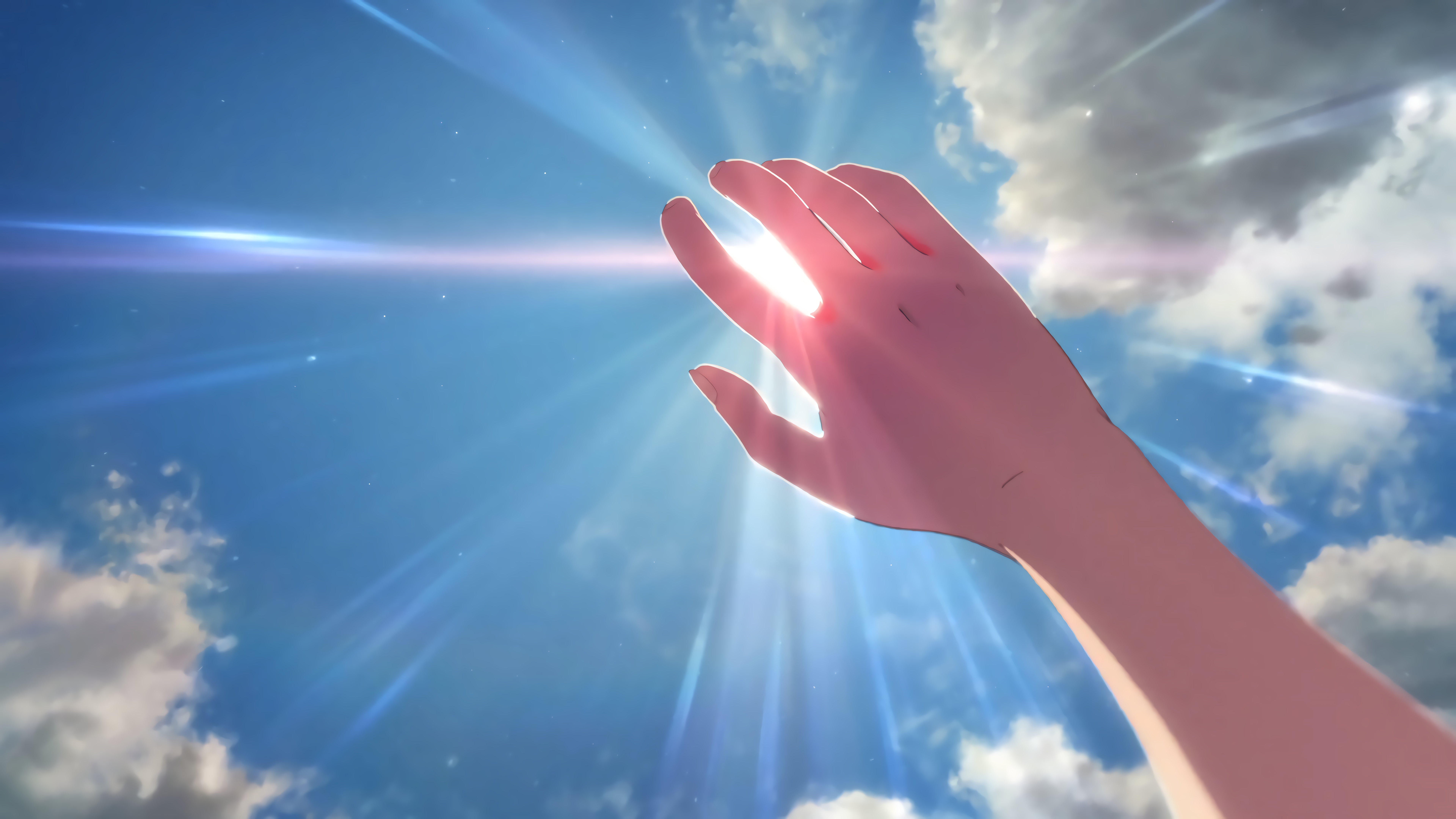 Anime hand reaching for the sun in the sky HD Wallpaper