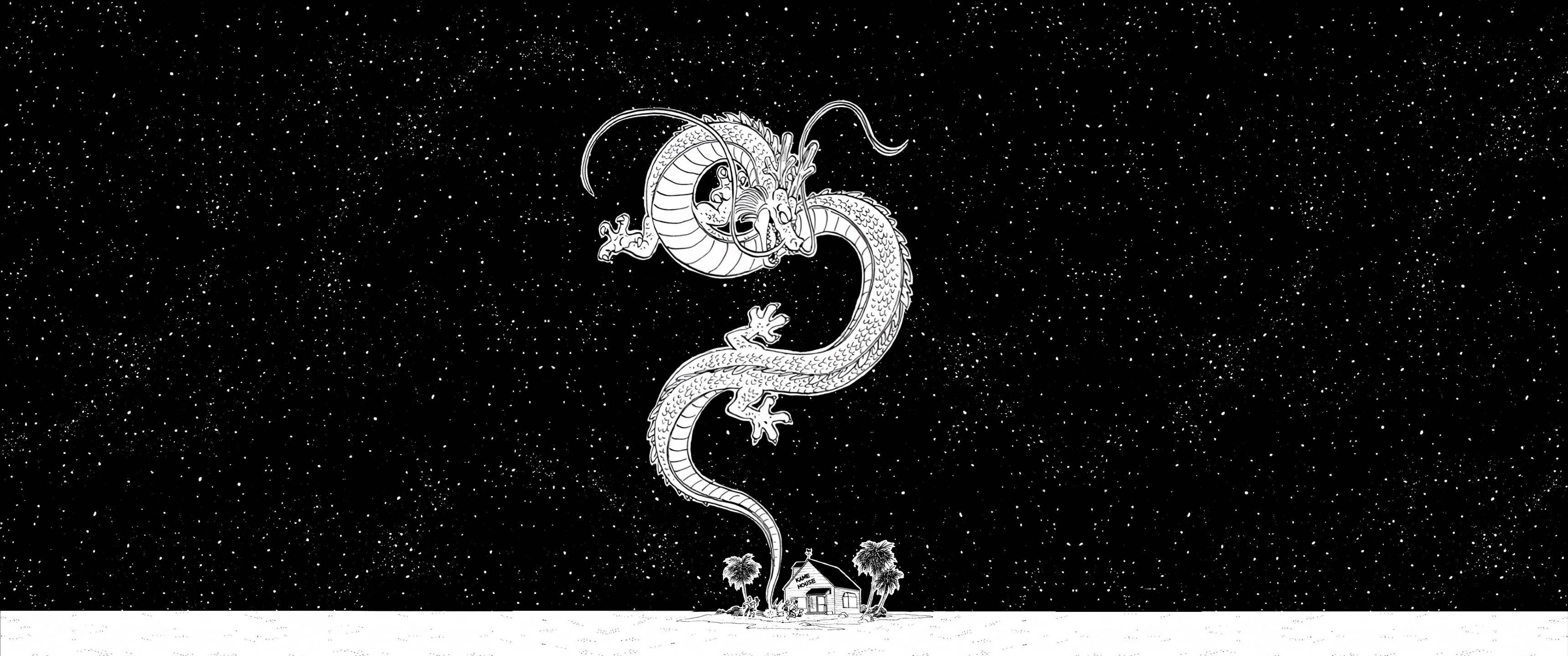 Shenron from Dragon Ball Z in space with Kame House HD Wallpaper