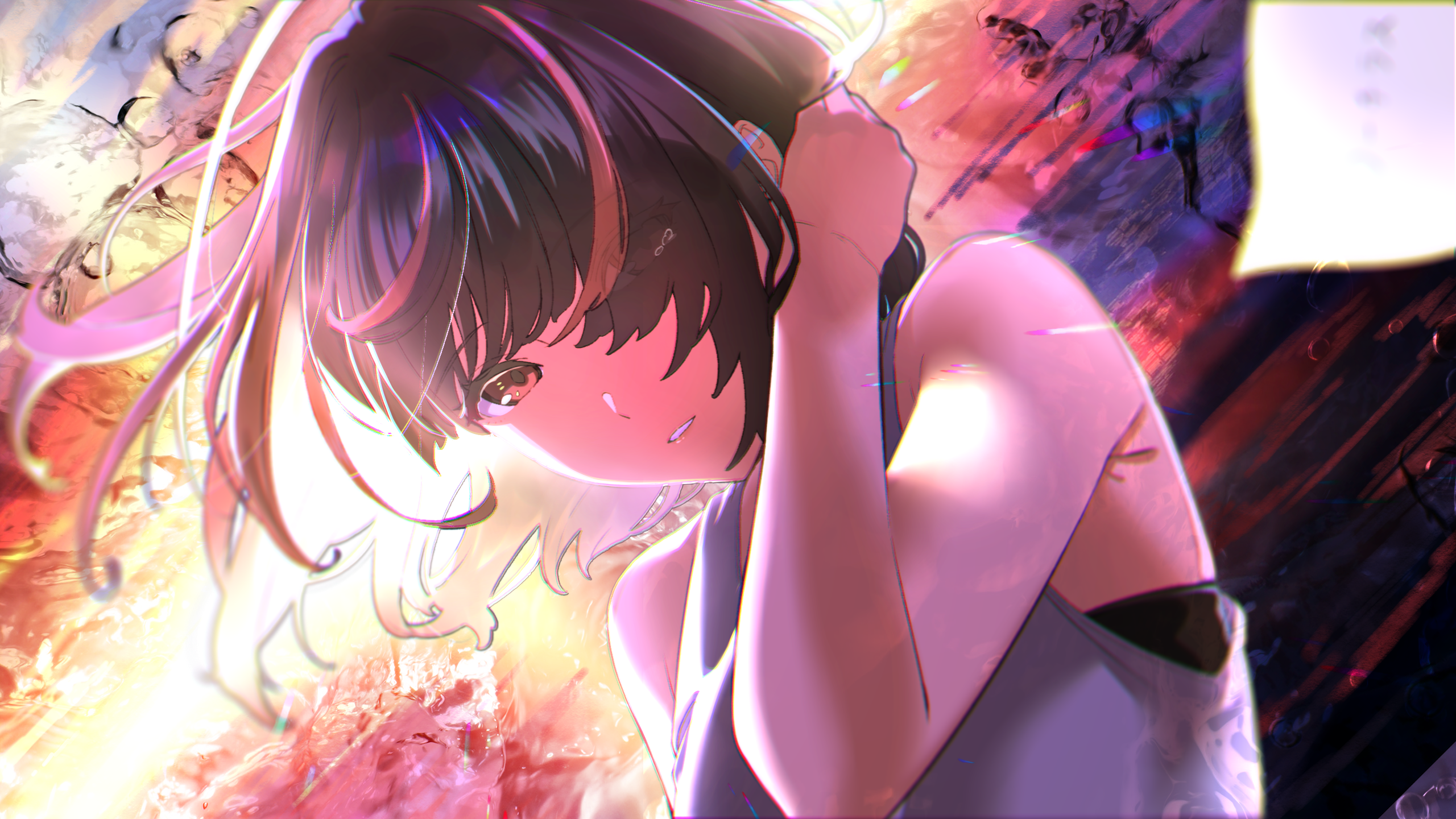 Anime girl with short brown hair and brown eyes HD Wallpaper