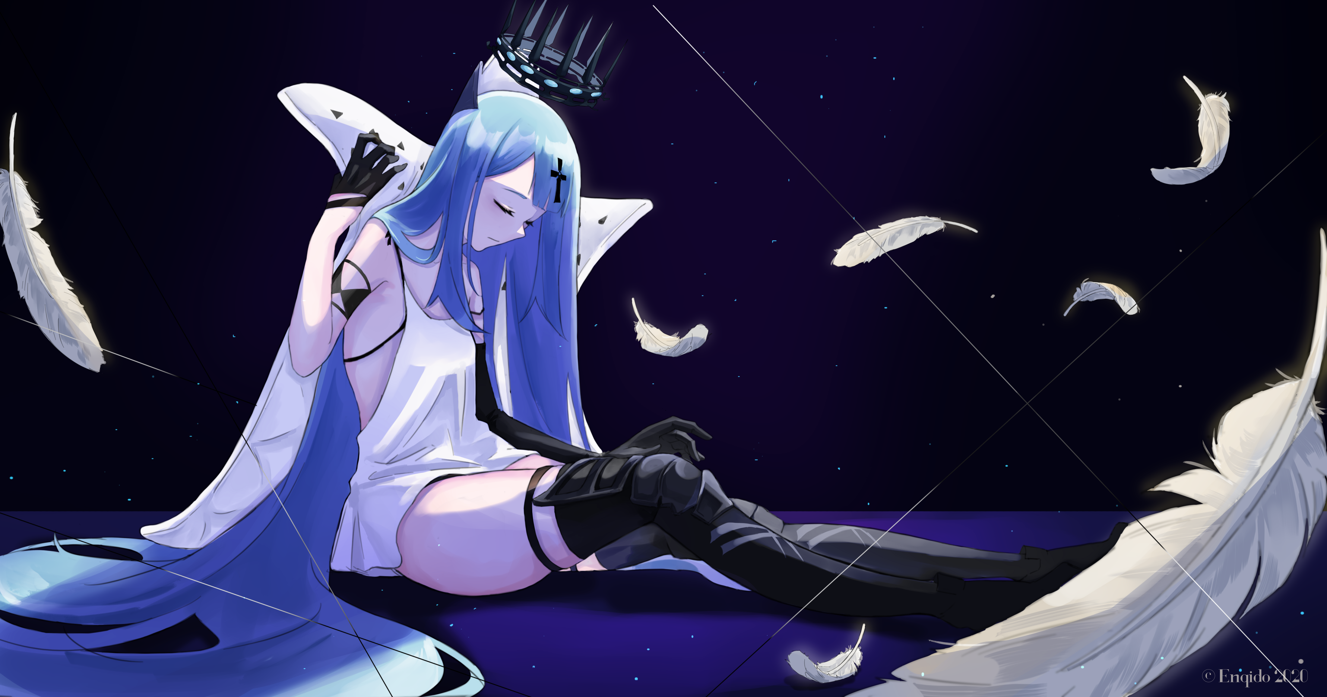 Champagne from Azur Lane with feathers HD Wallpaper
