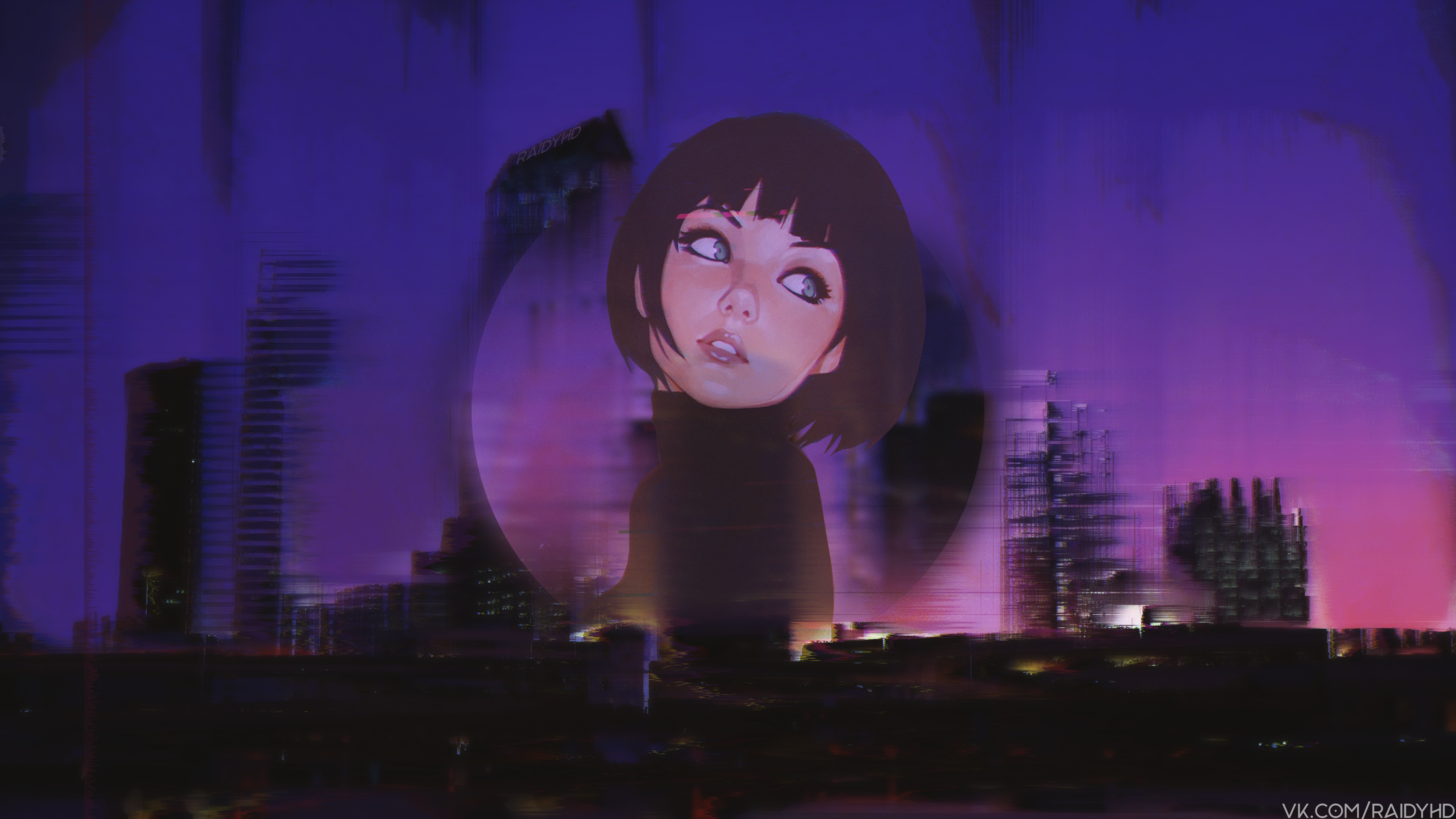 Anime girl in cyberpunk city HD Wallpaper