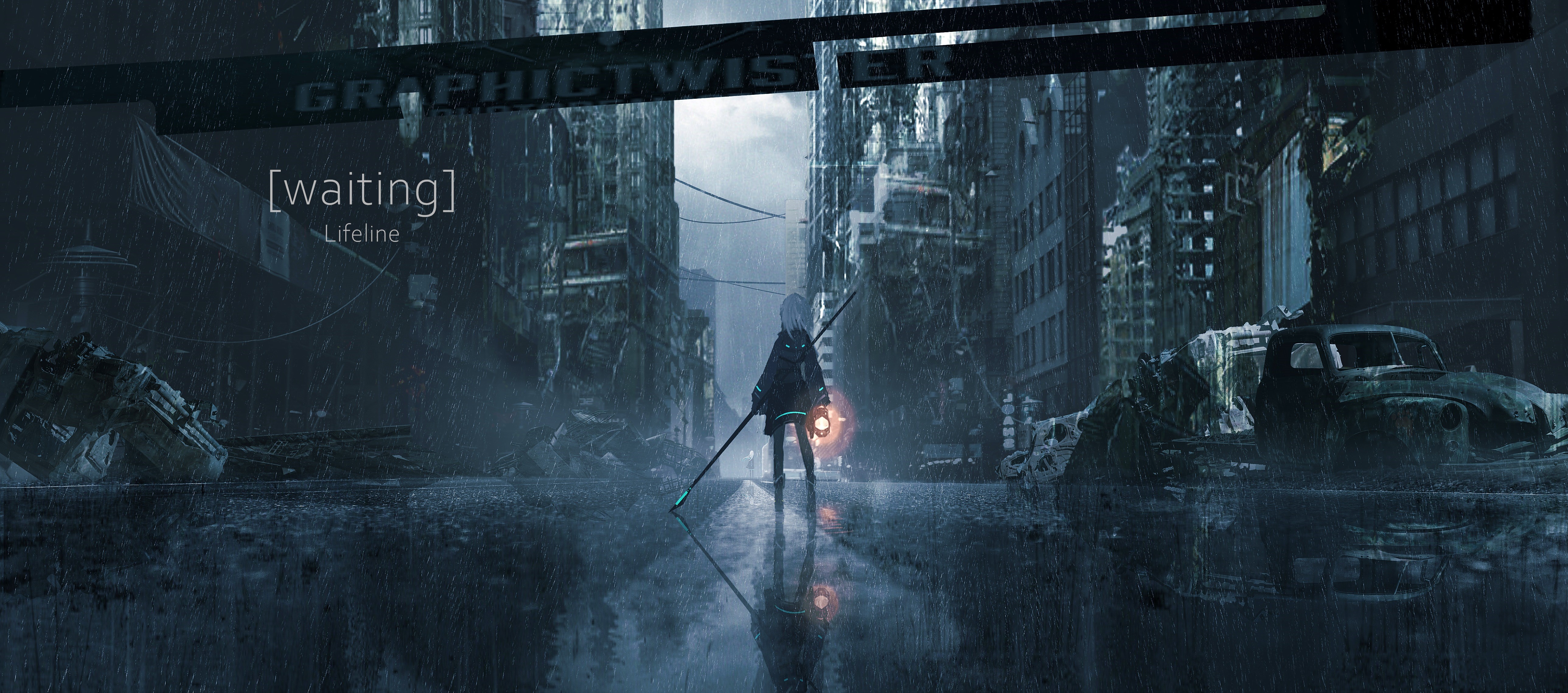 4K anime girl Lifeline in ruined city HD Wallpaper