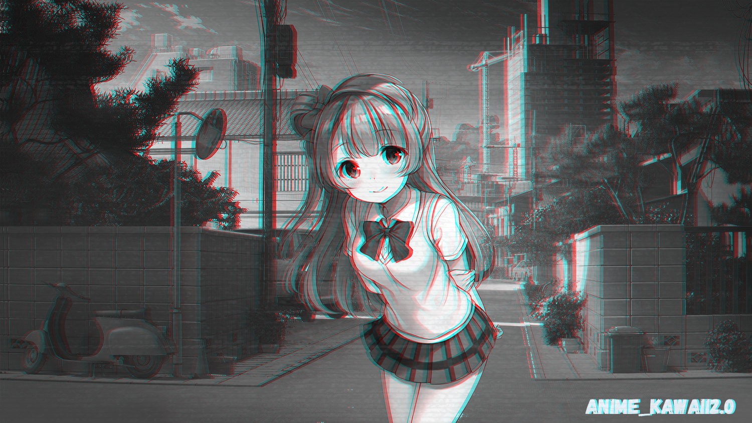 Anime girl in school uniform on urban street HD Wallpaper