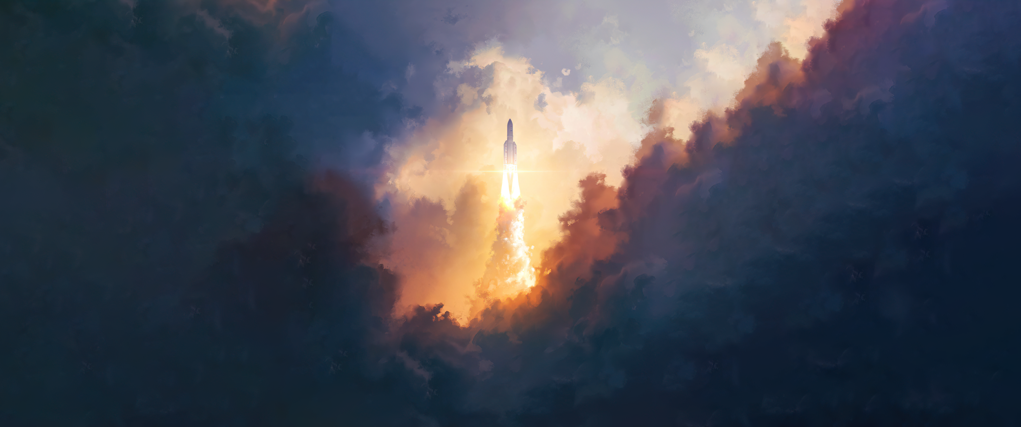 Space Rocket Launching Through Clouds HD Wallpaper