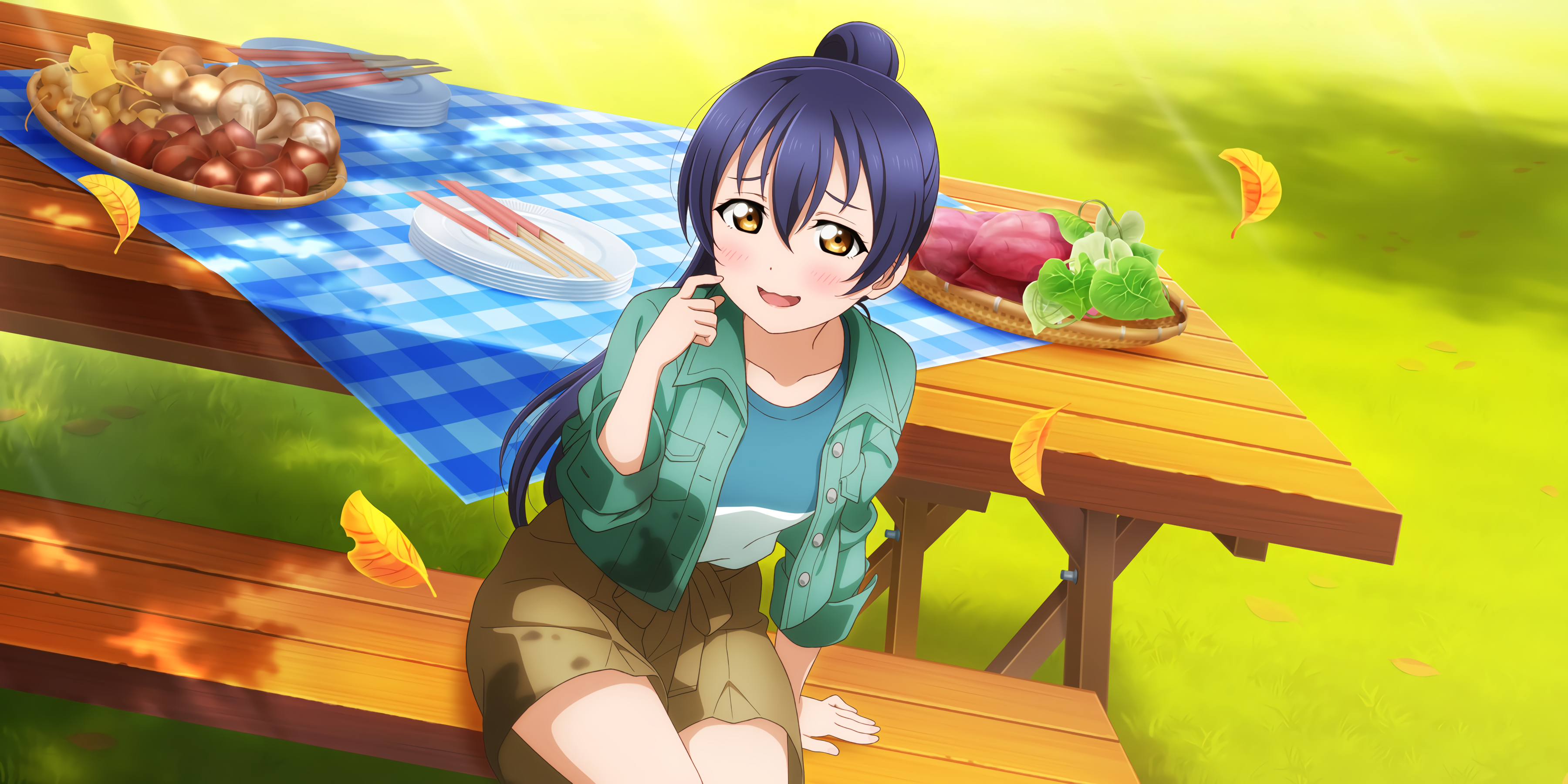 Sonoda Umi from Love Live! Series having a picnic HD Wallpaper