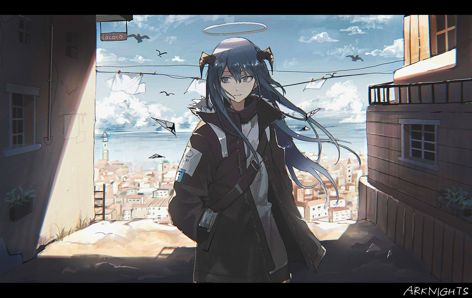 Mostima from Arknights in a cityscape HD Wallpaper