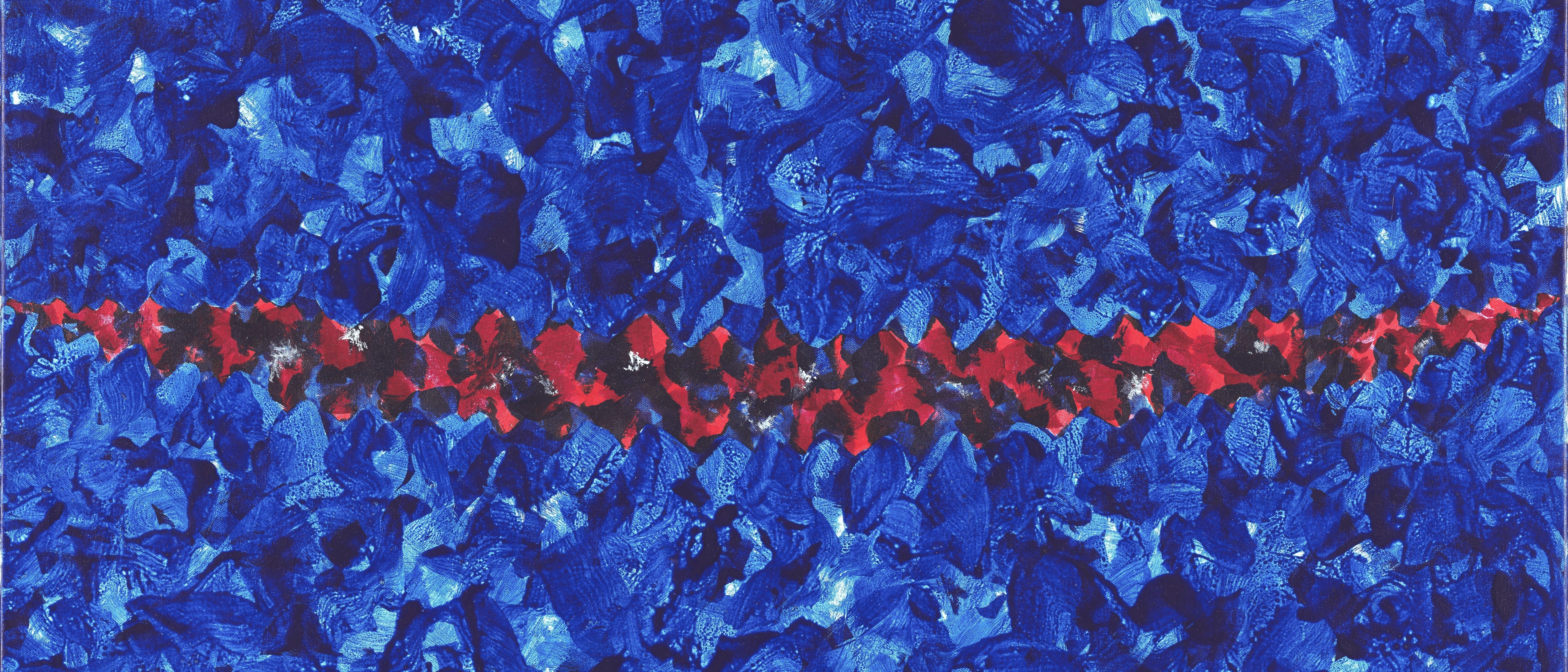 Abstract painting with blue and red brushstrokes HD Wallpaper