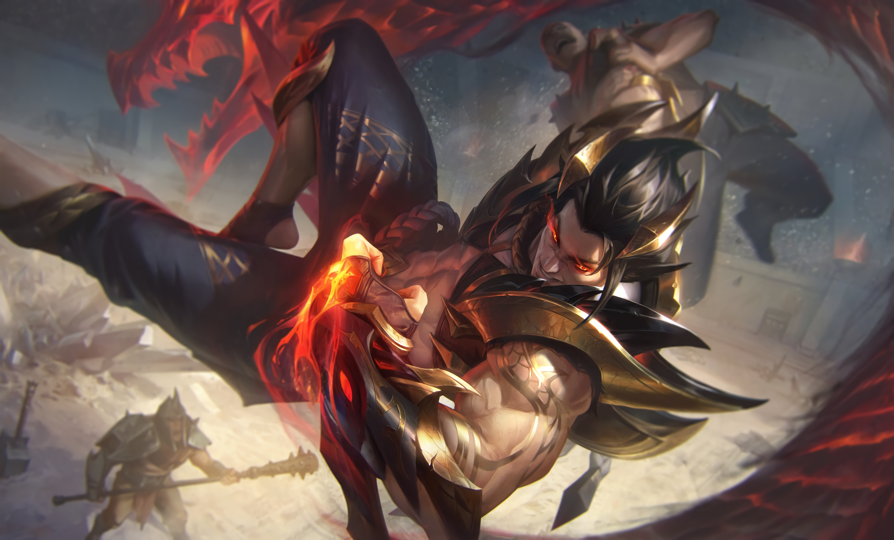 Sett from League of Legends with a dragon HD Wallpaper