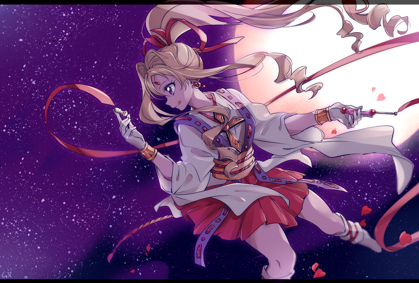 Anime girl in Japanese clothes with ribbons HD Wallpaper