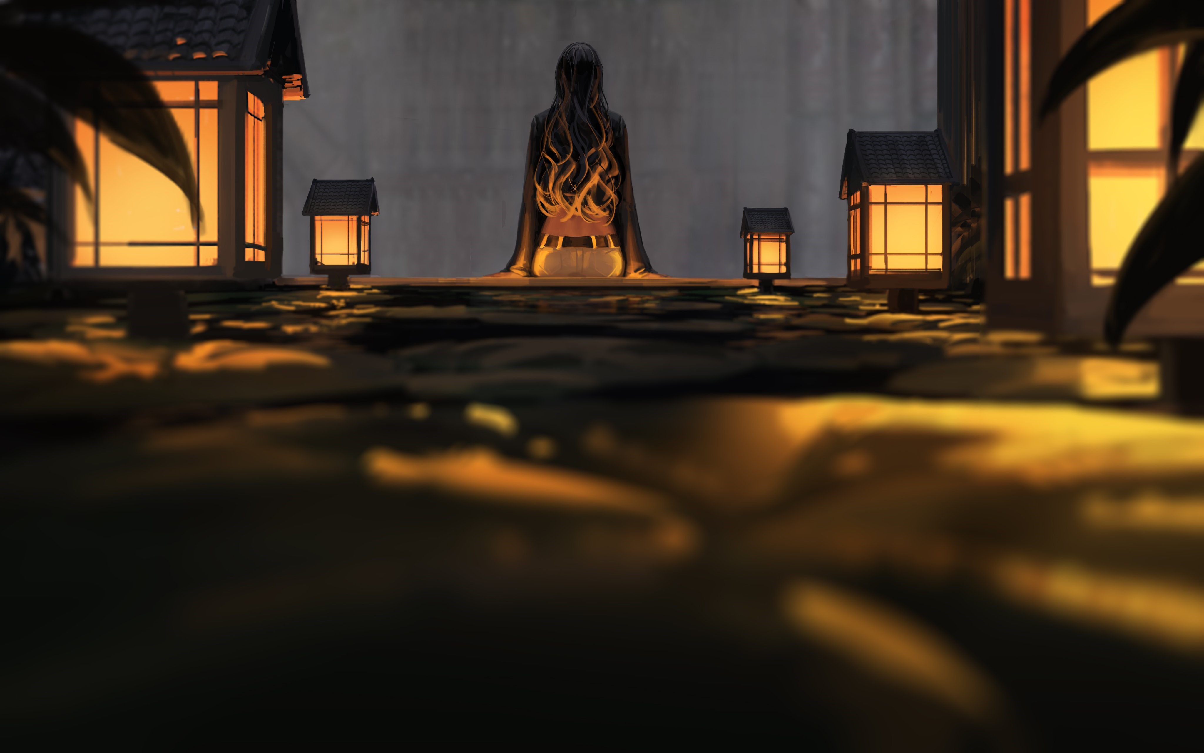 Artwork of a woman with glowing hair by GUWEIZ HD Wallpaper