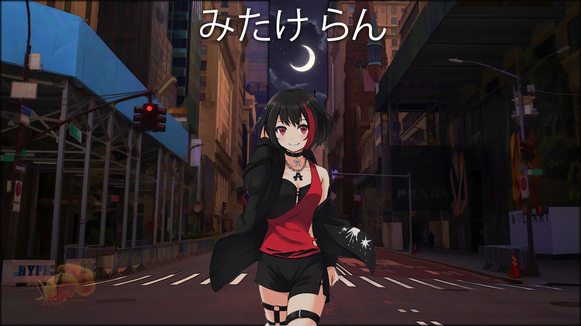 Ran Mitake from BanG Dream! in a city at night HD Wallpaper